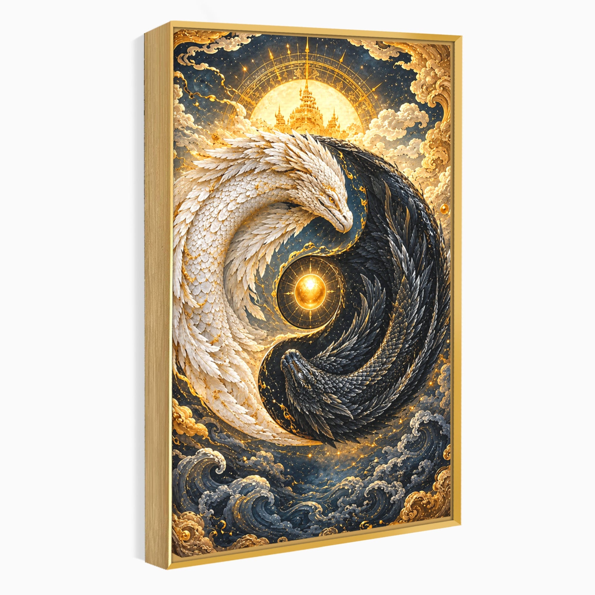 Tablou Canvas Premium LuxCanva® U1196, Dragonul Yin Si Yang, Mitologie, Echilibru, Fantezie, Dormitor, Dragon, Culori Vibrante