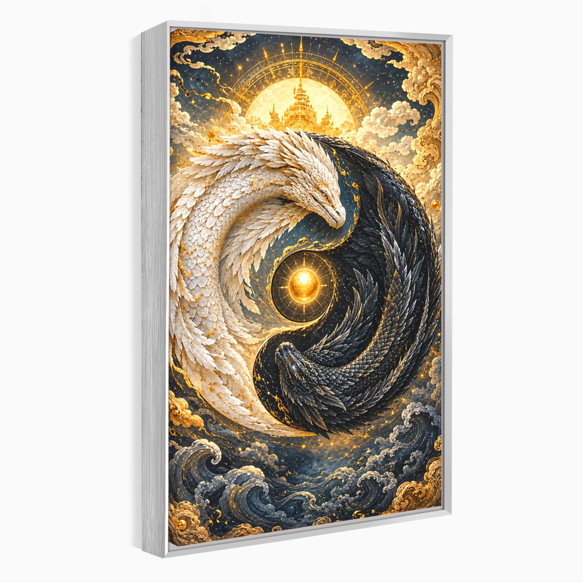 Tablou Canvas Premium LuxCanva® U1196, Dragonul Yin Si Yang, Mitologie, Echilibru, Fantezie, Dormitor, Dragon, Culori Vibrante