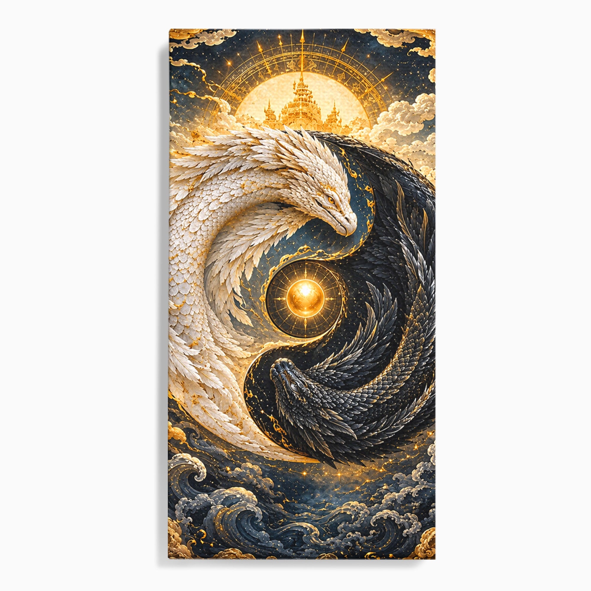 Tablou Canvas Premium LuxCanva® U1196, Dragonul Yin Si Yang, Mitologie, Echilibru, Fantezie, Dormitor, Dragon, Culori Vibrante