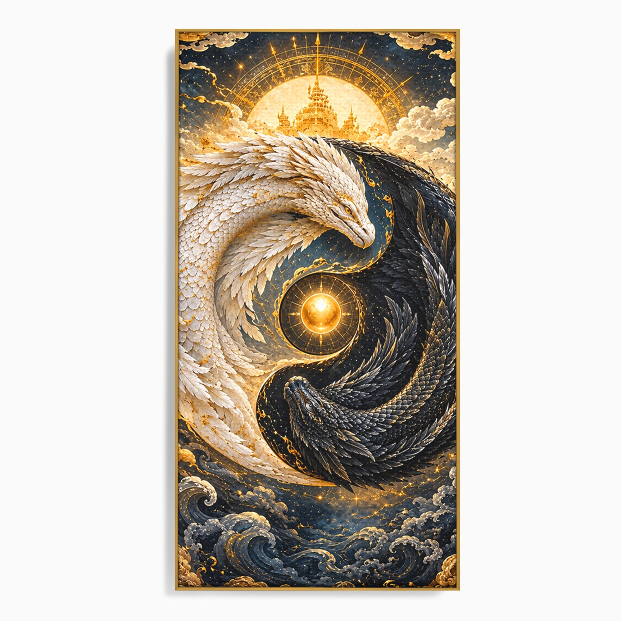 Tablou Canvas Premium LuxCanva® U1196, Dragonul Yin Si Yang, Mitologie, Echilibru, Fantezie, Dormitor, Dragon, Culori Vibrante