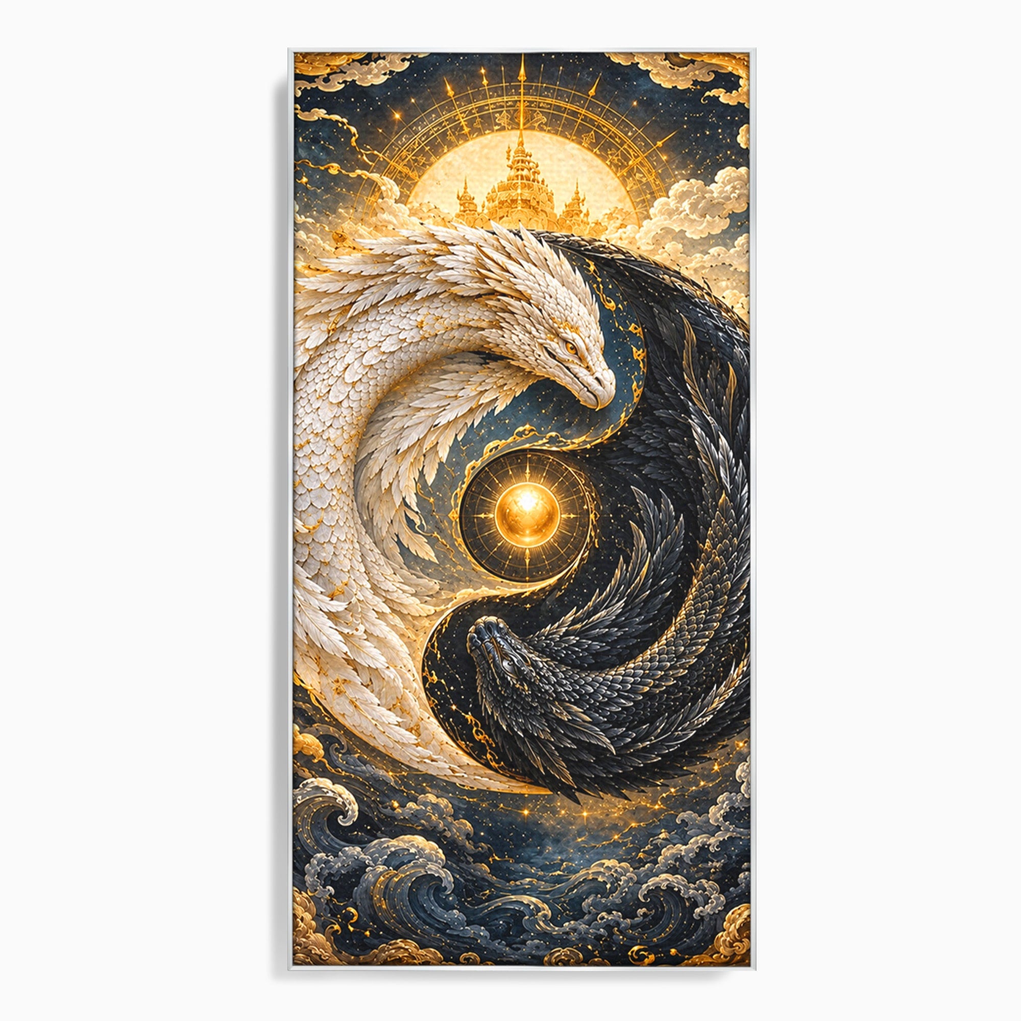 Tablou Canvas Premium LuxCanva® U1196, Dragonul Yin Si Yang, Mitologie, Echilibru, Fantezie, Dormitor, Dragon, Culori Vibrante