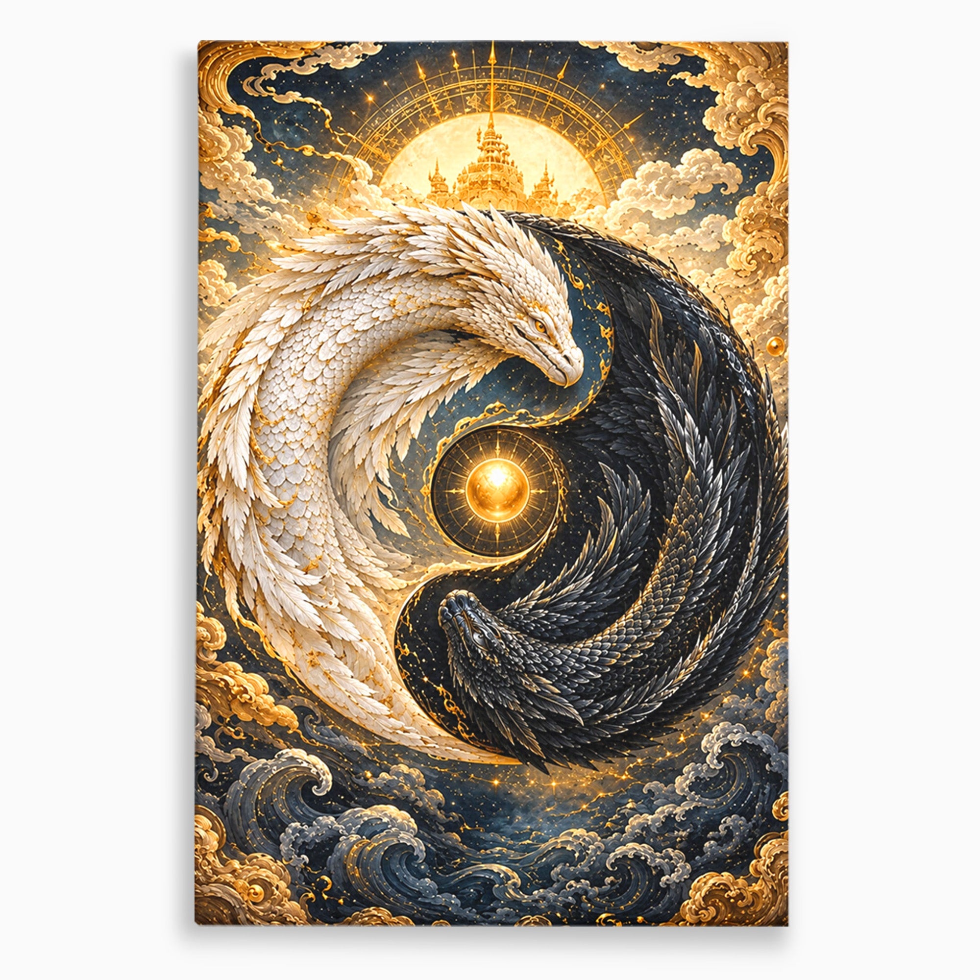 Tablou Canvas Premium LuxCanva® U1196, Dragonul Yin Si Yang, Mitologie, Echilibru, Fantezie, Dormitor, Dragon, Culori Vibrante