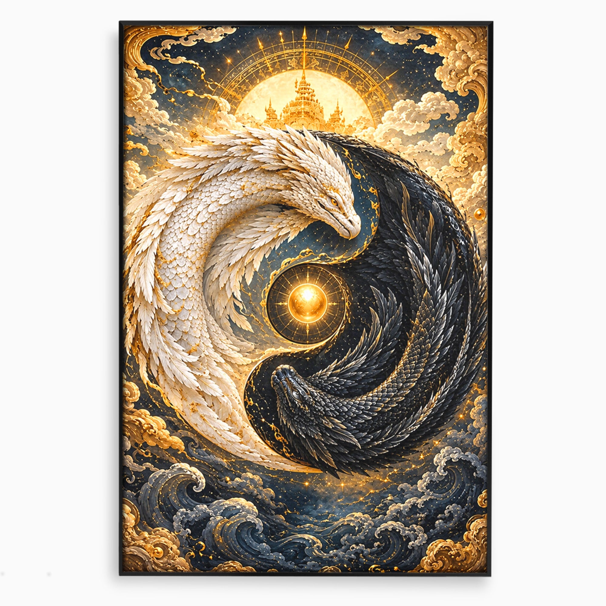 Tablou Canvas Premium LuxCanva® U1196, Dragonul Yin Si Yang, Mitologie, Echilibru, Fantezie, Dormitor, Dragon, Culori Vibrante