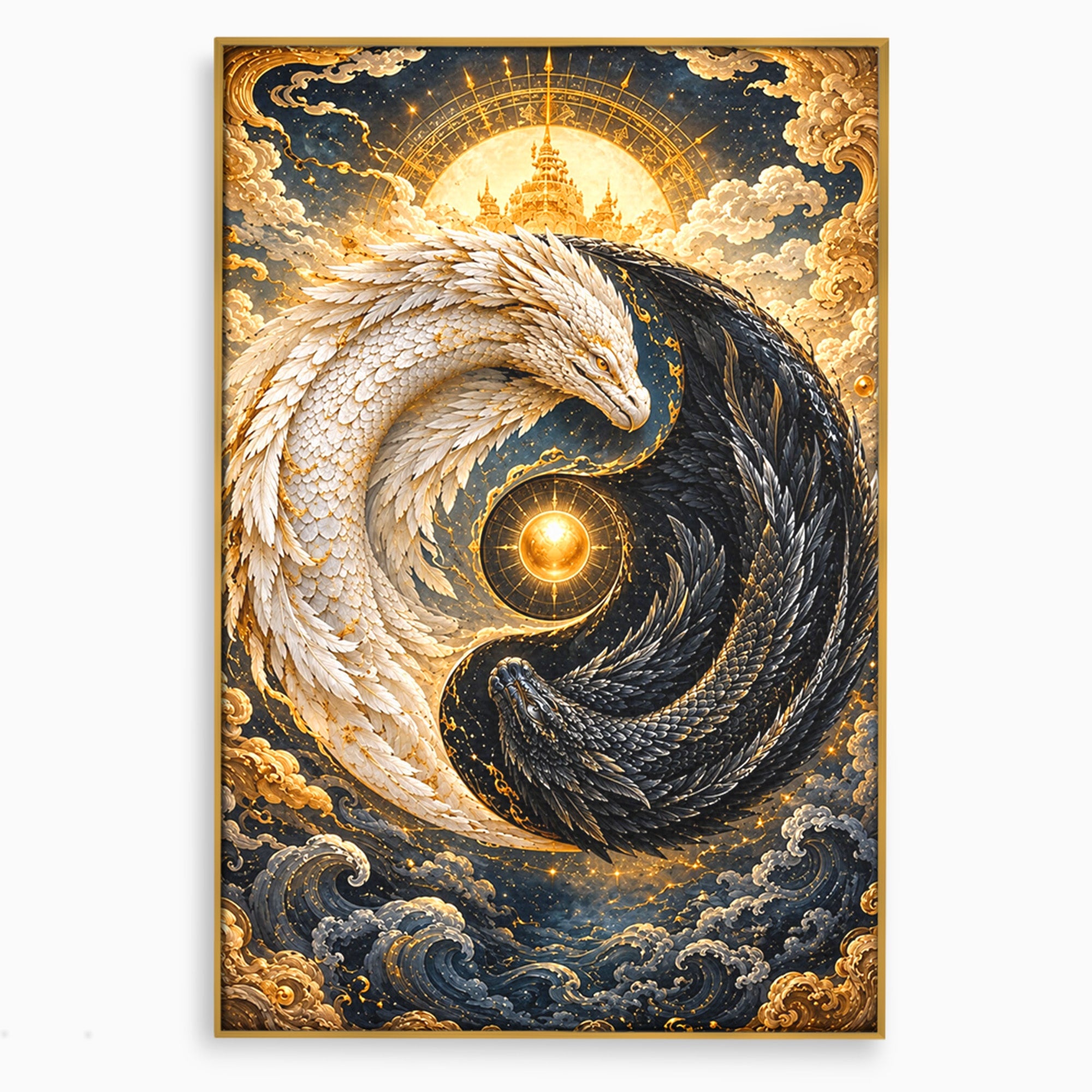 Tablou Canvas Premium LuxCanva® U1196, Dragonul Yin Si Yang, Mitologie, Echilibru, Fantezie, Dormitor, Dragon, Culori Vibrante