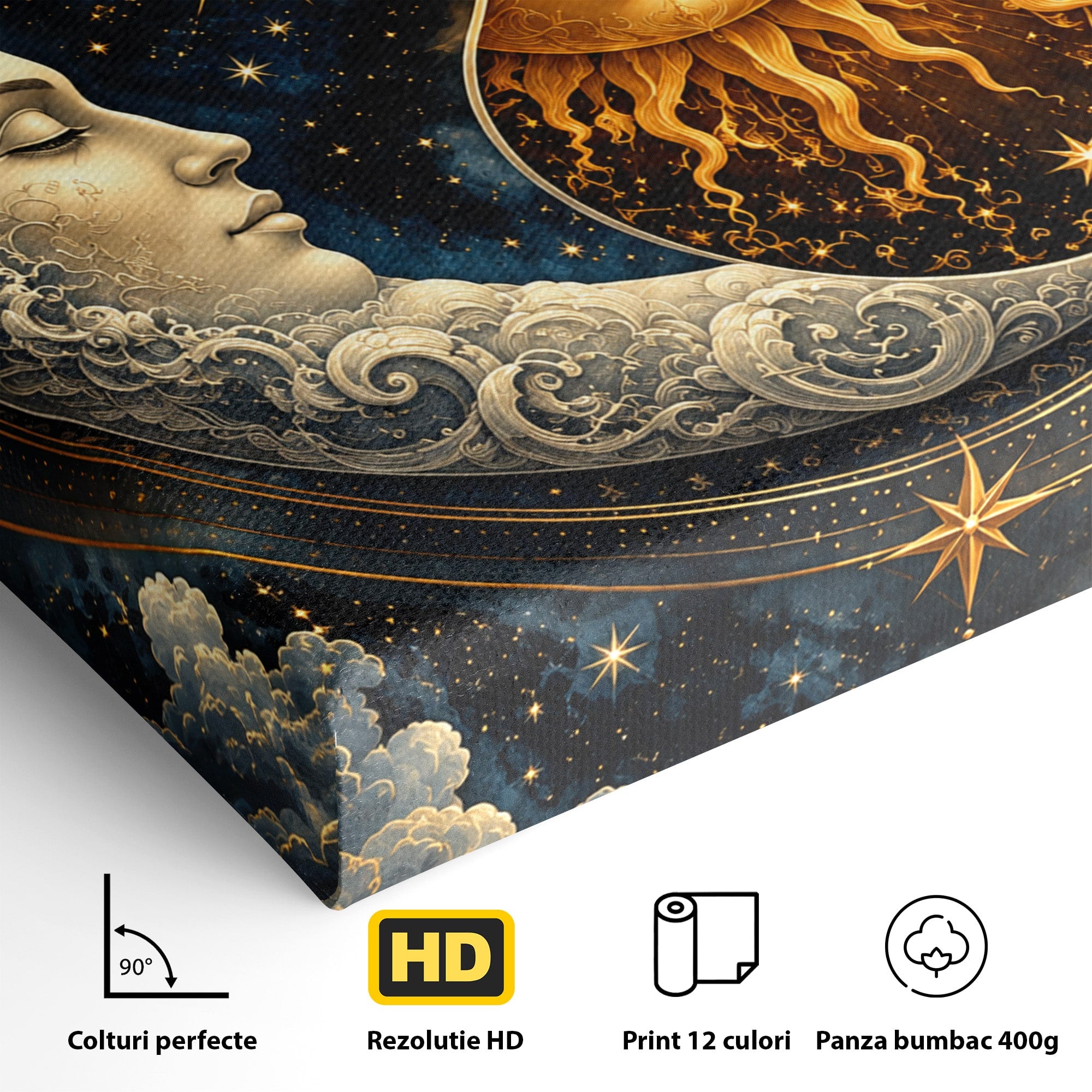 Tablou Canvas Premium LuxCanva® U1197, Dansul Astral, Soare, Luna, Cosmos, Astrologie, Dormitor, Living, Culori Vibrante