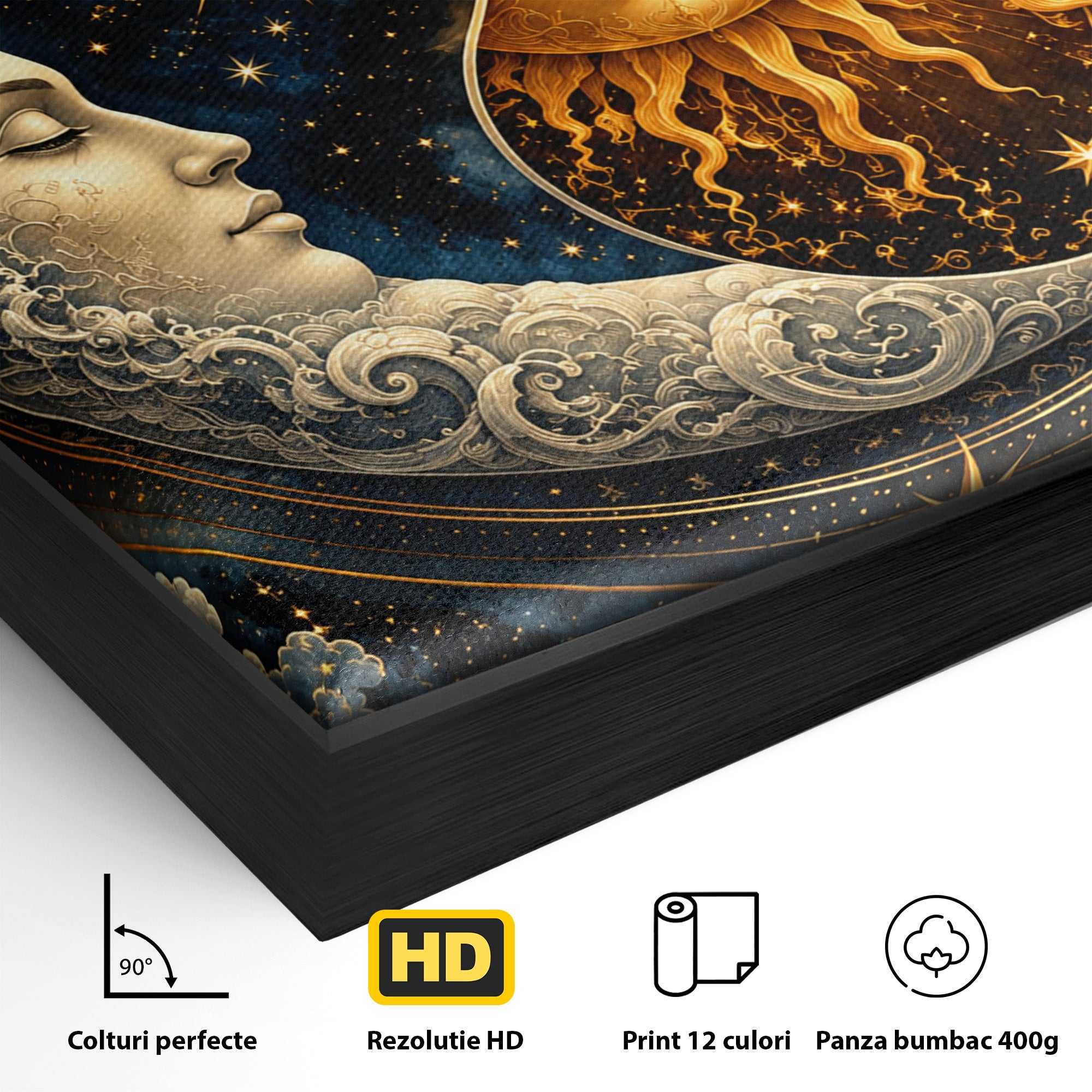 Tablou Canvas Premium LuxCanva® U1197, Dansul Astral, Soare, Luna, Cosmos, Astrologie, Dormitor, Living, Culori Vibrante