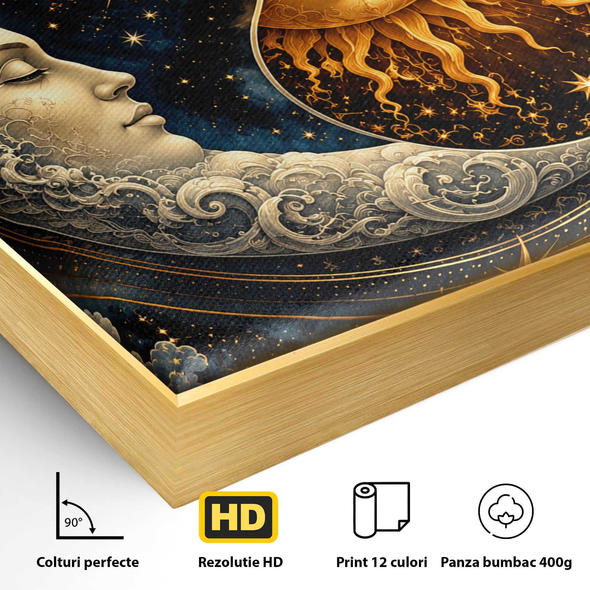 Tablou Canvas Premium LuxCanva® U1197, Dansul Astral, Soare, Luna, Cosmos, Astrologie, Dormitor, Living, Culori Vibrante