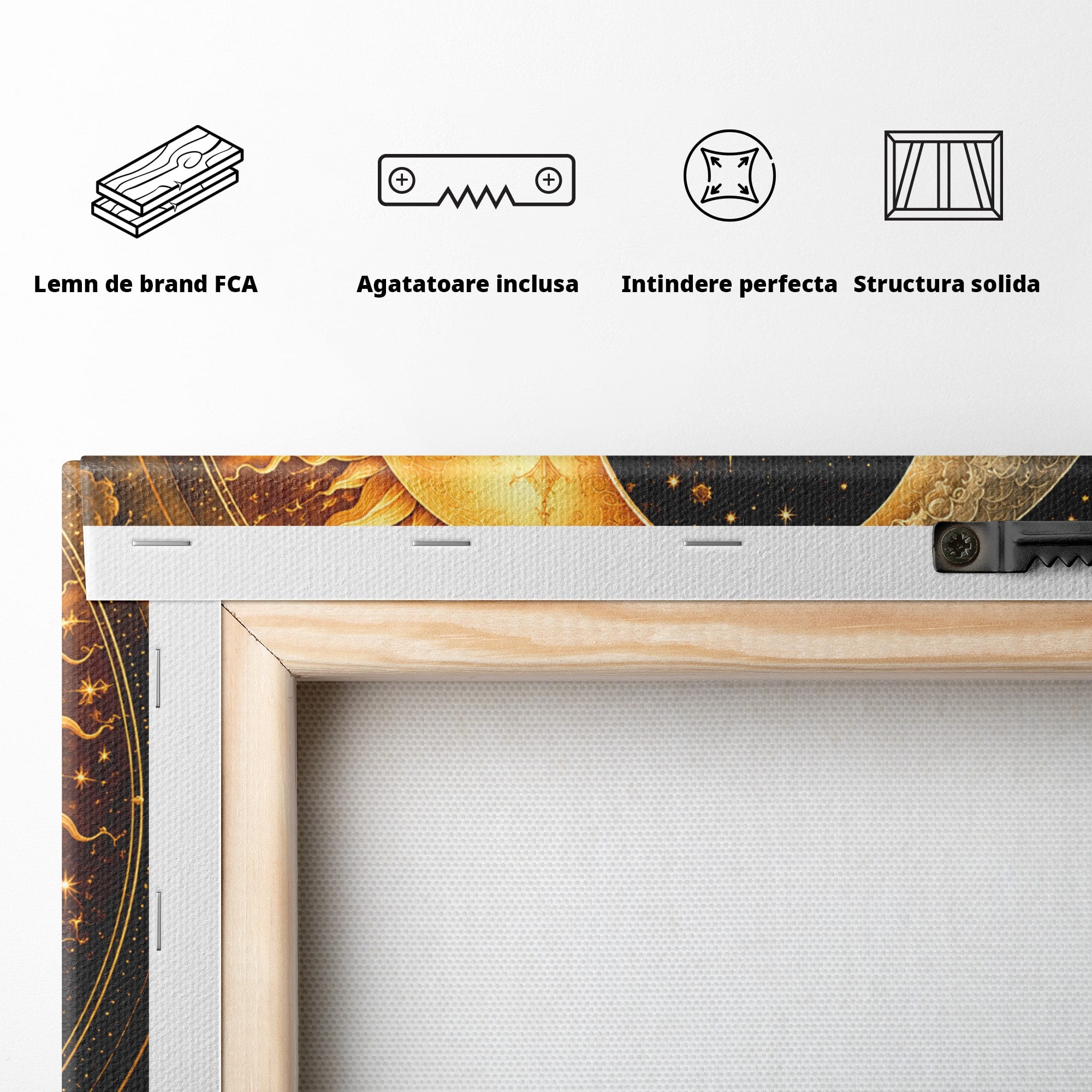 Tablou Canvas Premium LuxCanva® U1197, Dansul Astral, Soare, Luna, Cosmos, Astrologie, Dormitor, Living, Culori Vibrante