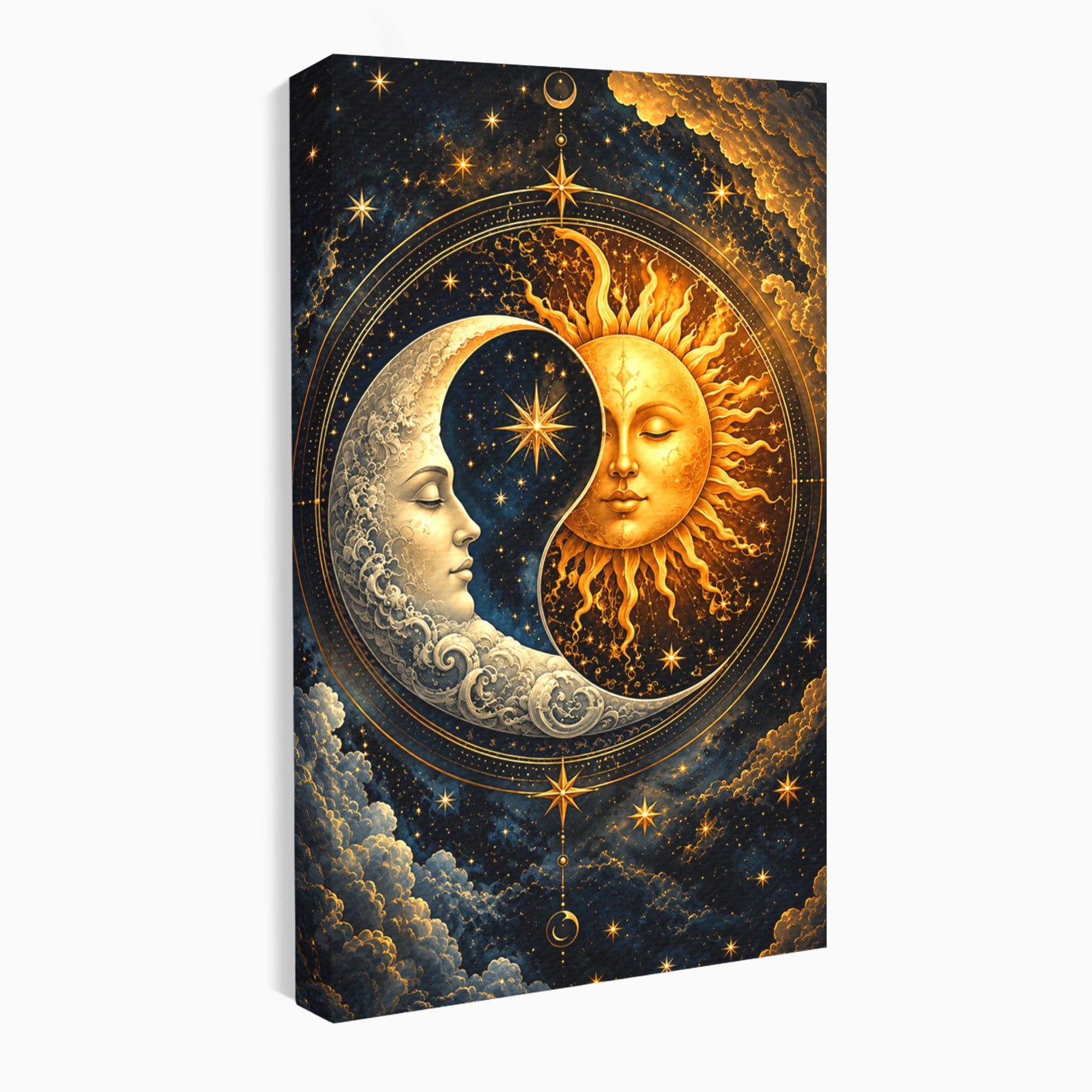 Tablou Canvas Premium LuxCanva® U1197, Dansul Astral, Soare, Luna, Cosmos, Astrologie, Dormitor, Living, Culori Vibrante