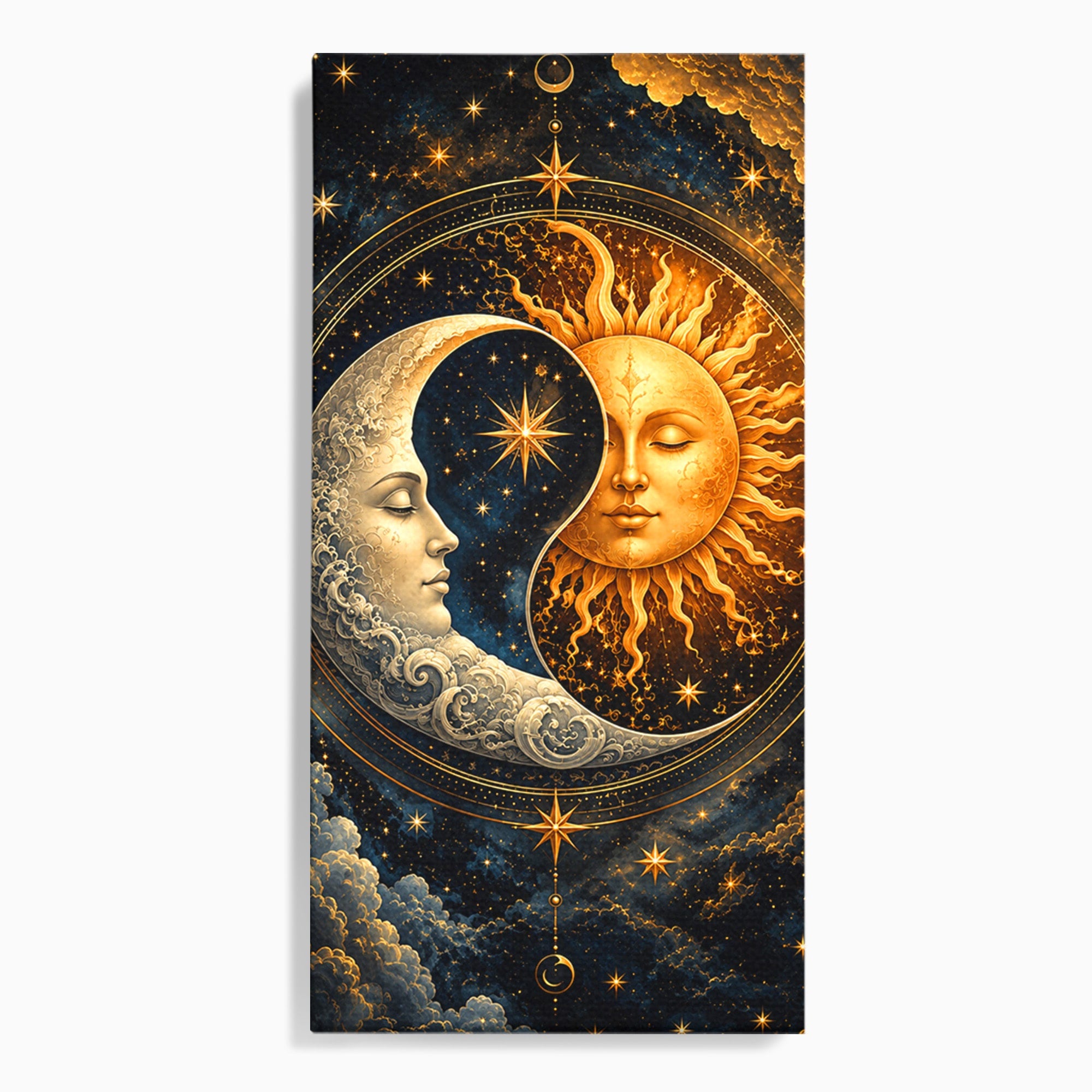 Tablou Canvas Premium LuxCanva® U1197, Dansul Astral, Soare, Luna, Cosmos, Astrologie, Dormitor, Living, Culori Vibrante