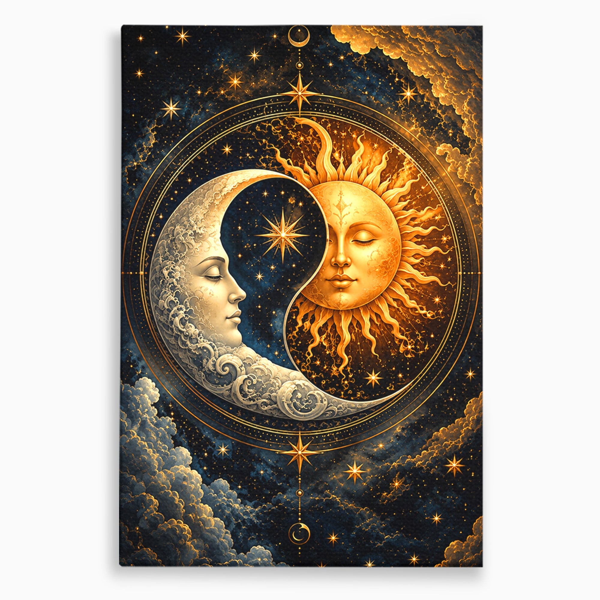 Tablou Canvas Premium LuxCanva® U1197, Dansul Astral, Soare, Luna, Cosmos, Astrologie, Dormitor, Living, Culori Vibrante