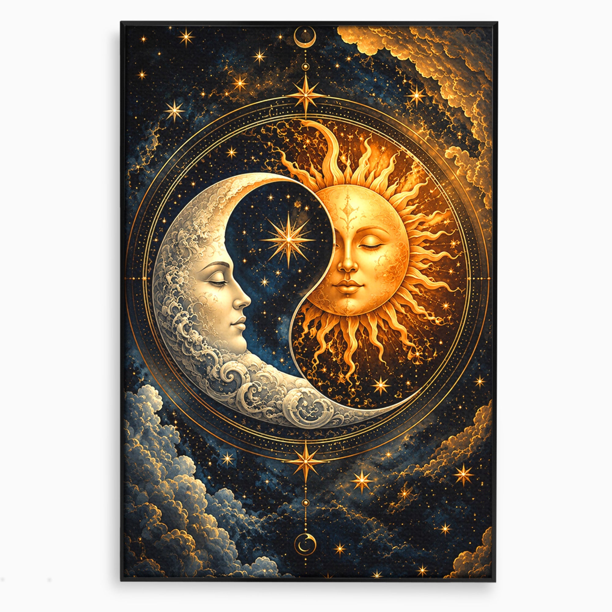 Tablou Canvas Premium LuxCanva® U1197, Dansul Astral, Soare, Luna, Cosmos, Astrologie, Dormitor, Living, Culori Vibrante