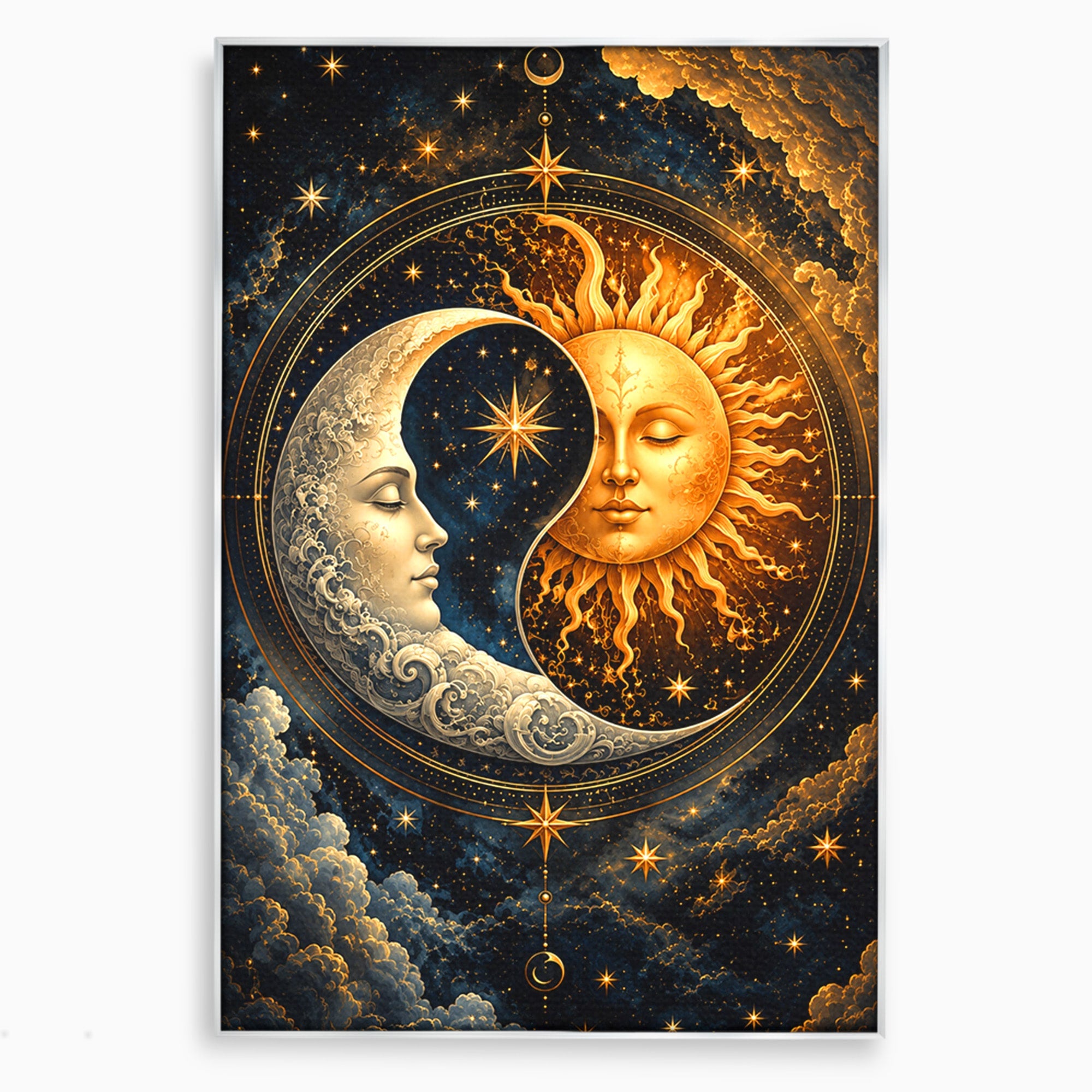 Tablou Canvas Premium LuxCanva® U1197, Dansul Astral, Soare, Luna, Cosmos, Astrologie, Dormitor, Living, Culori Vibrante