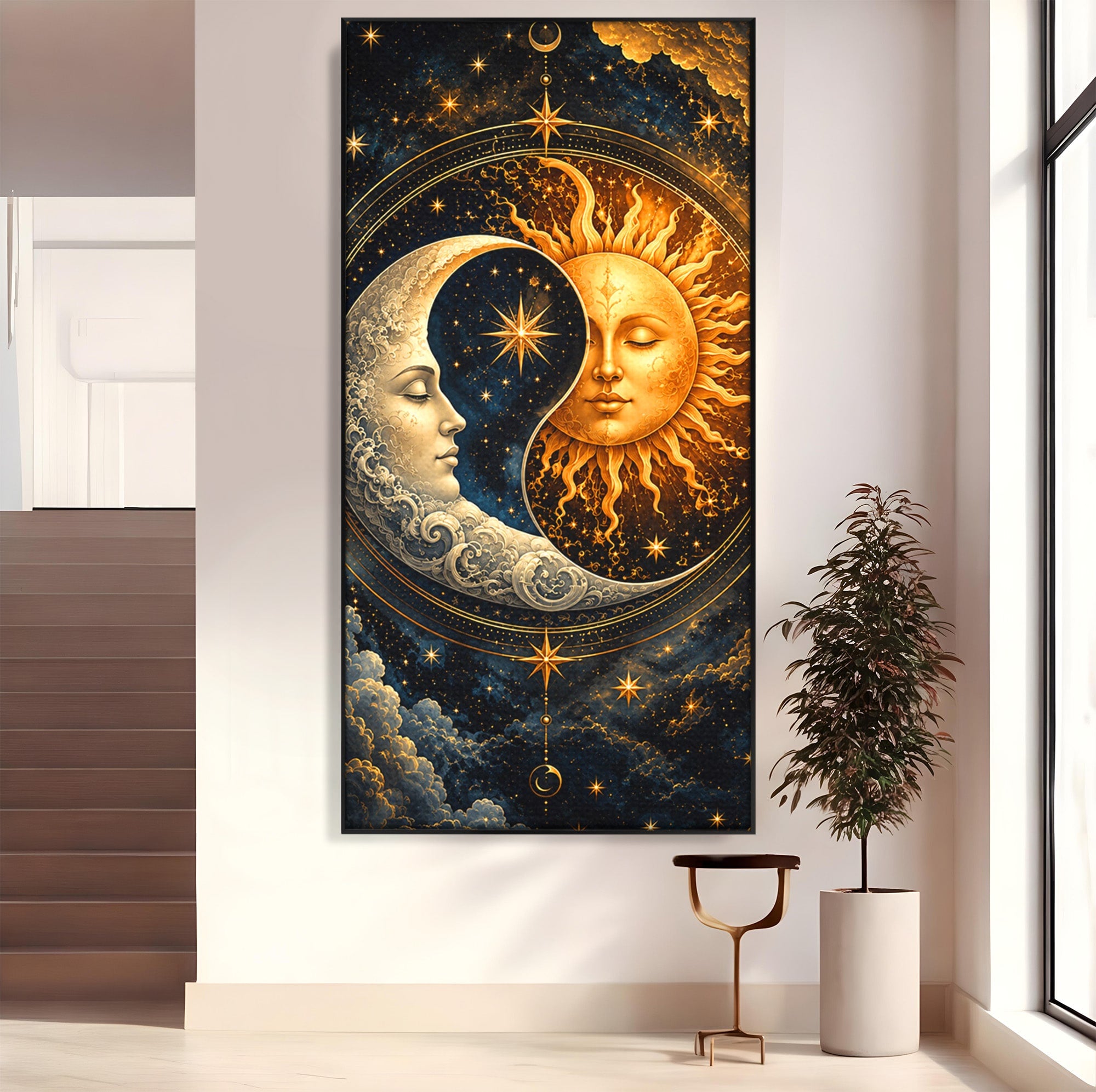 Tablou Canvas Premium LuxCanva® U1197, Dansul Astral, Soare, Luna, Cosmos, Astrologie, Dormitor, Living, Culori Vibrante
