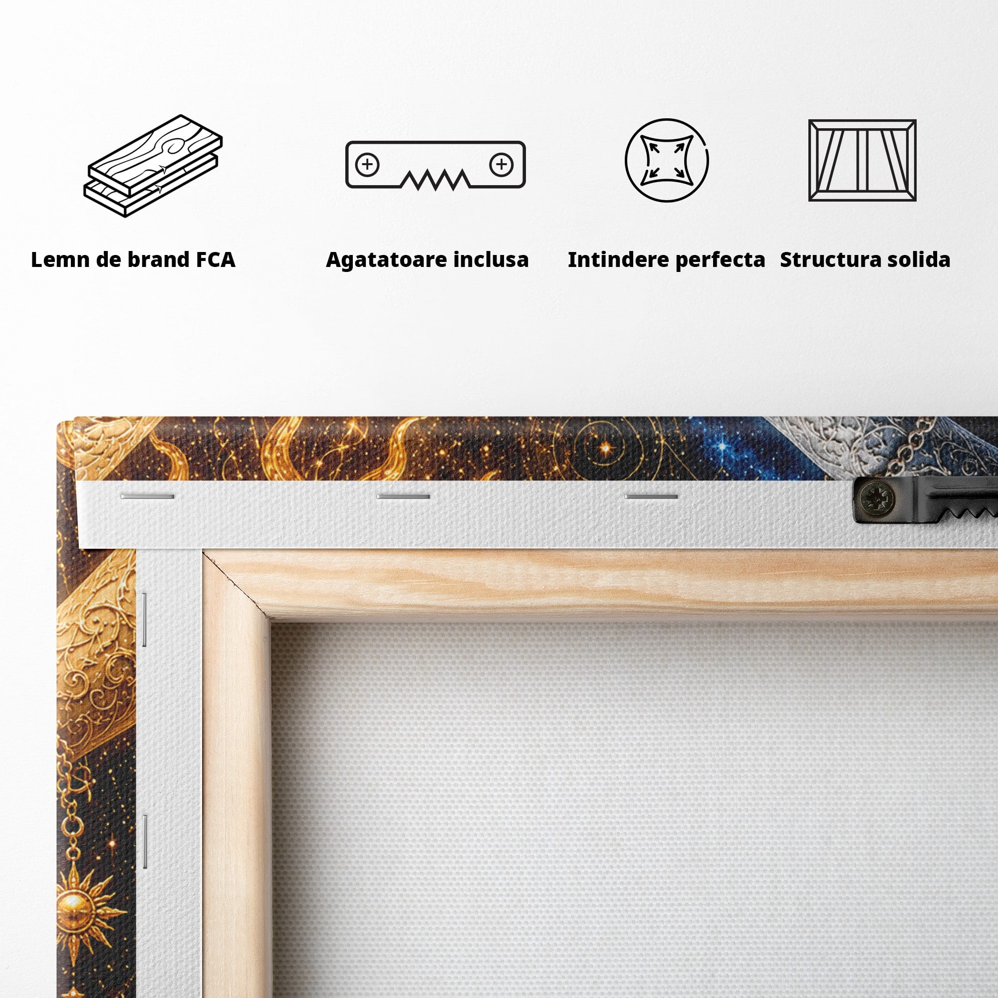 Tablou Canvas Premium LuxCanva® U1198, Atingerea Cosmica, Soare, Luna, Mistic, Univers, Dormitor, Living, Culori Vibrante