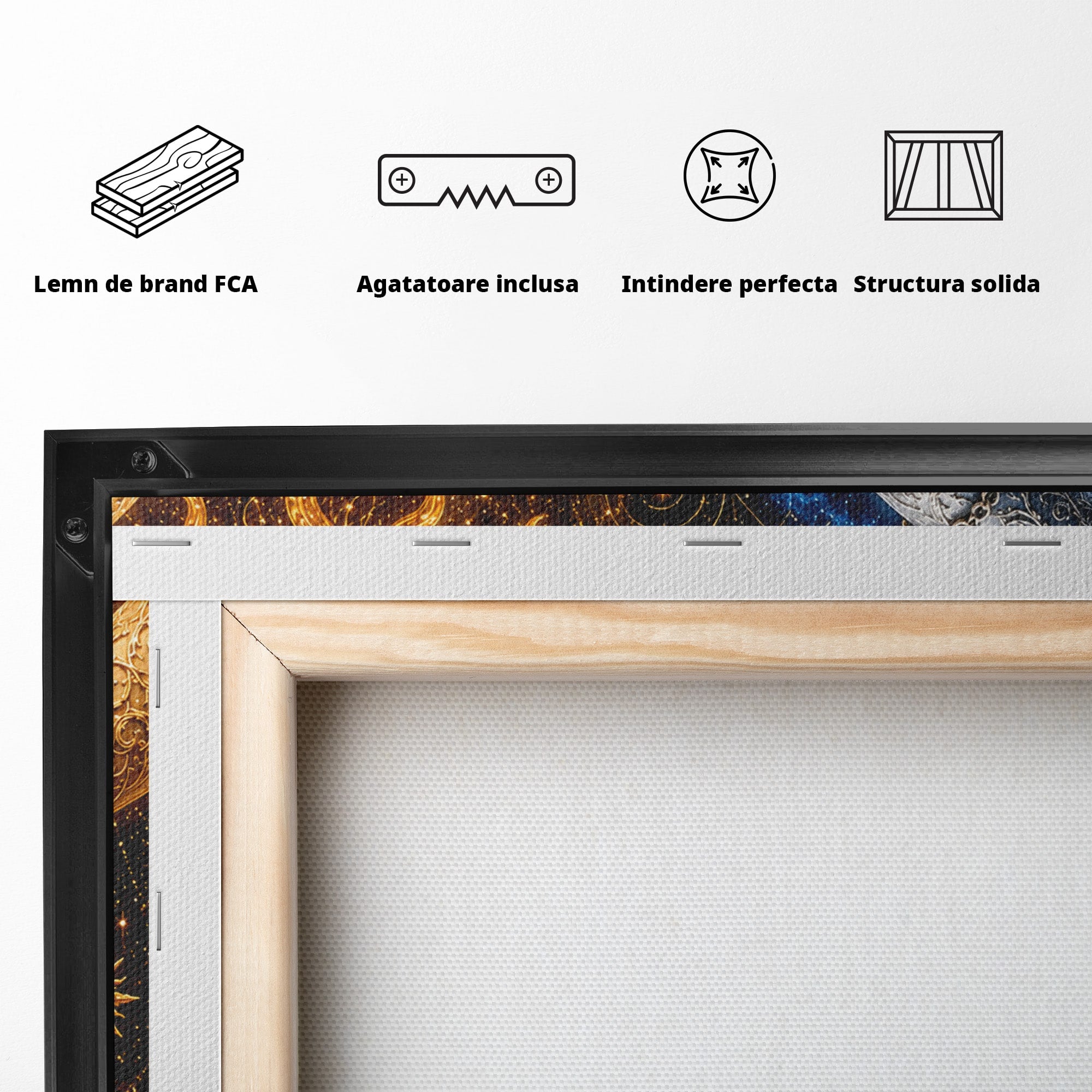 Tablou Canvas Premium LuxCanva® U1198, Atingerea Cosmica, Soare, Luna, Mistic, Univers, Dormitor, Living, Culori Vibrante