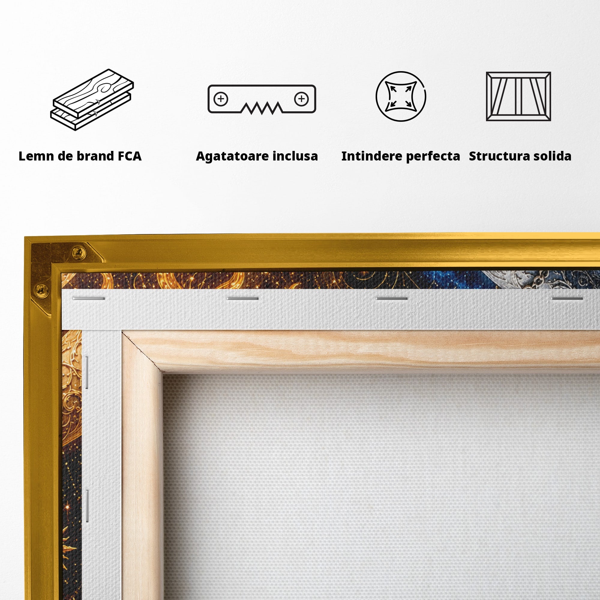Tablou Canvas Premium LuxCanva® U1198, Atingerea Cosmica, Soare, Luna, Mistic, Univers, Dormitor, Living, Culori Vibrante
