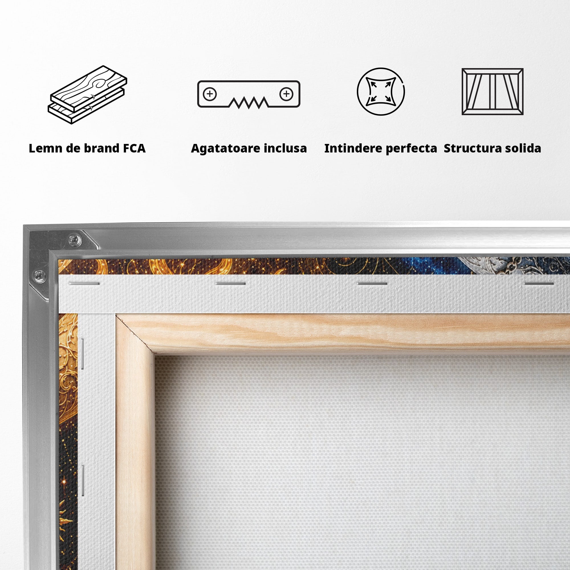 Tablou Canvas Premium LuxCanva® U1198, Atingerea Cosmica, Soare, Luna, Mistic, Univers, Dormitor, Living, Culori Vibrante