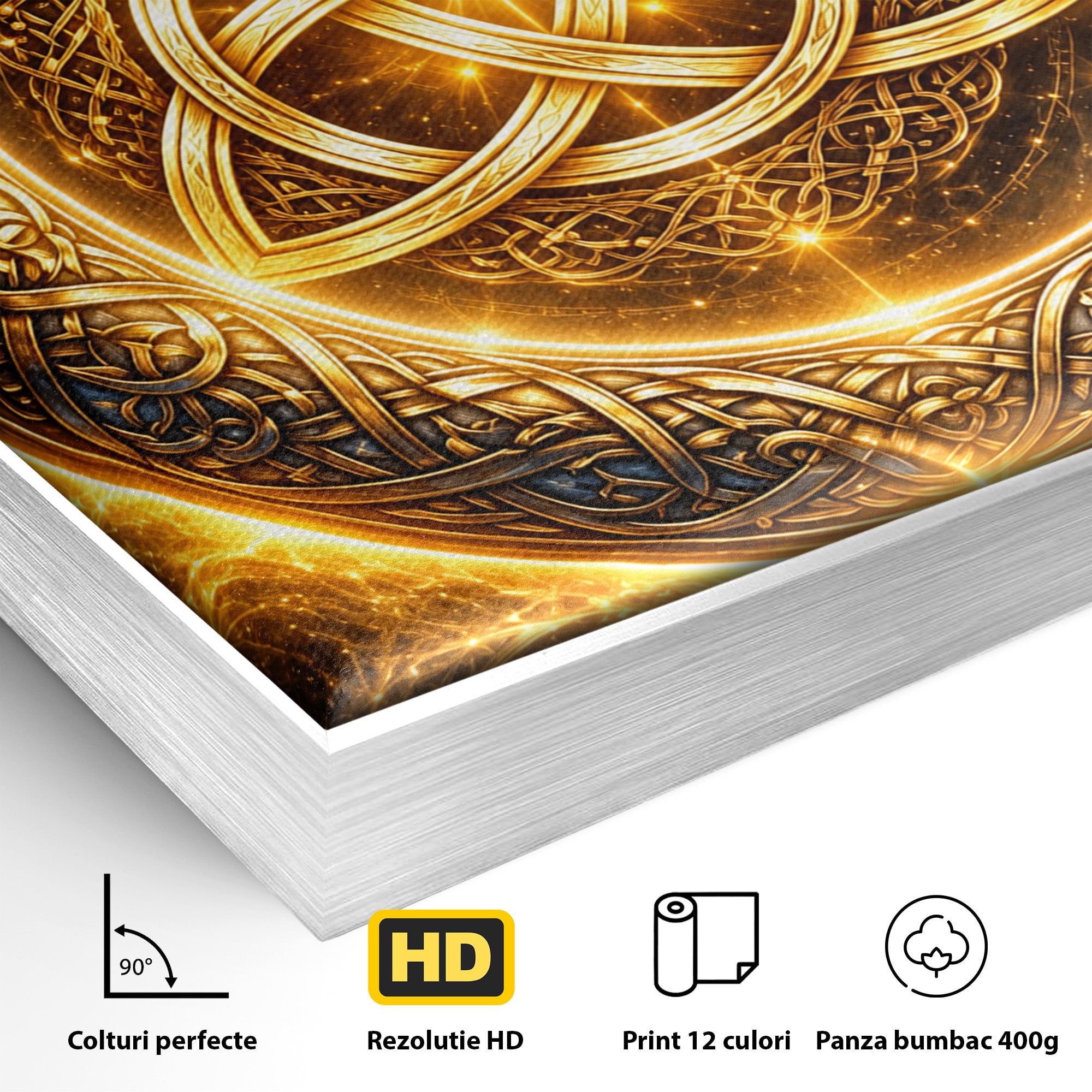 Tablou Canvas Premium LuxCanva® U1199, Luna Aurie Celtica, Auriu, Mistic, Luna, Celtic, Dormitor, Culori Vibrante