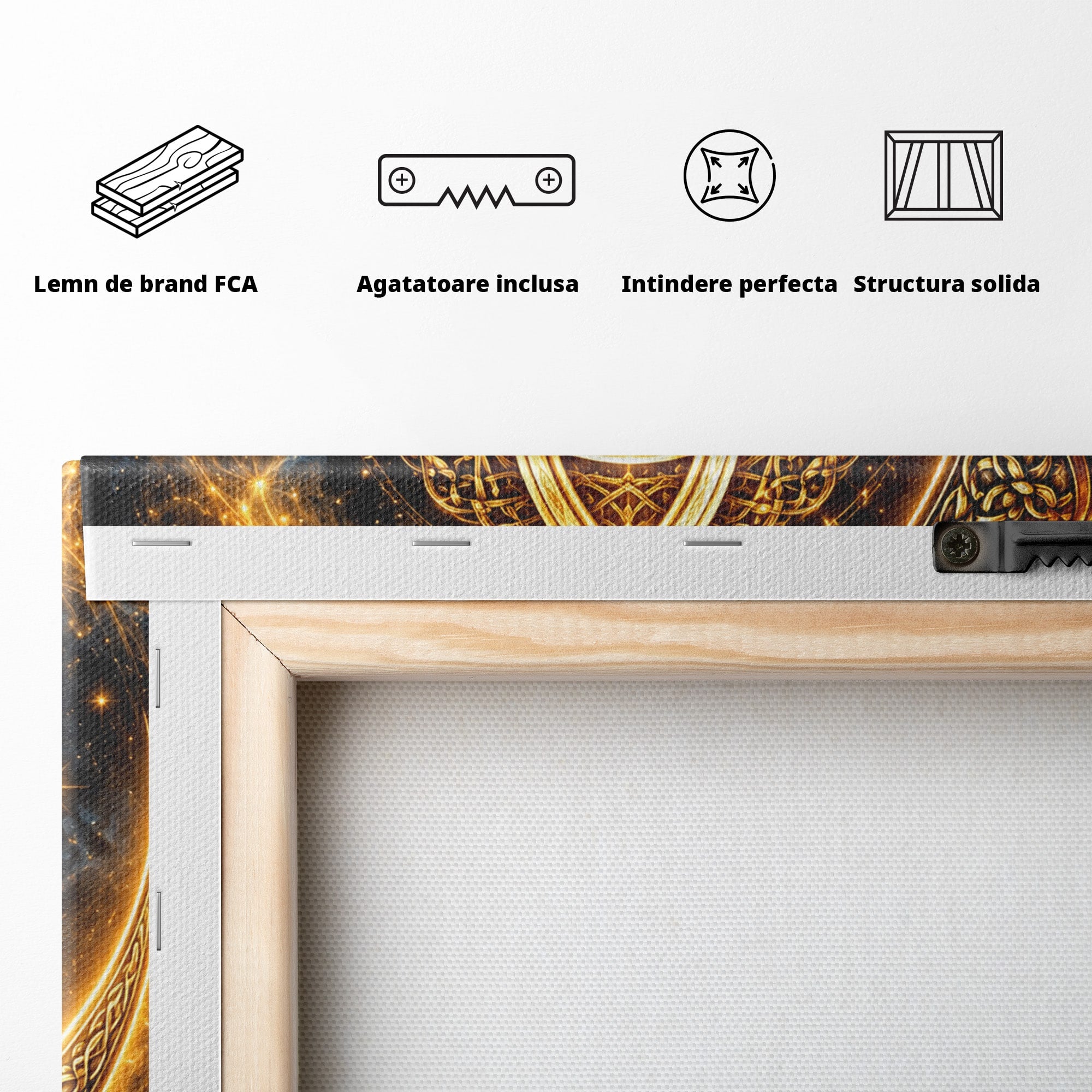 Tablou Canvas Premium LuxCanva® U1199, Luna Aurie Celtica, Auriu, Mistic, Luna, Celtic, Dormitor, Culori Vibrante