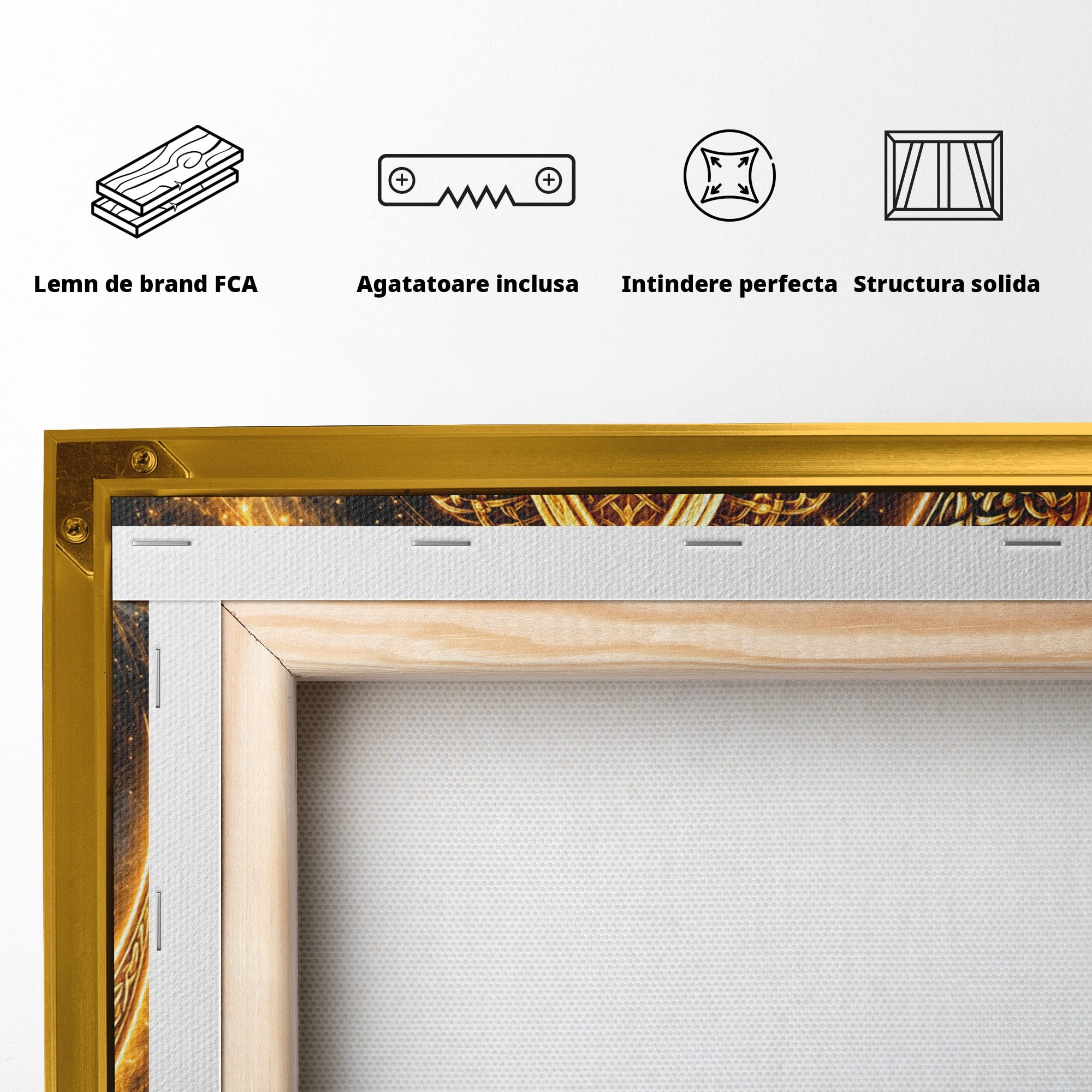 Tablou Canvas Premium LuxCanva® U1199, Luna Aurie Celtica, Auriu, Mistic, Luna, Celtic, Dormitor, Culori Vibrante