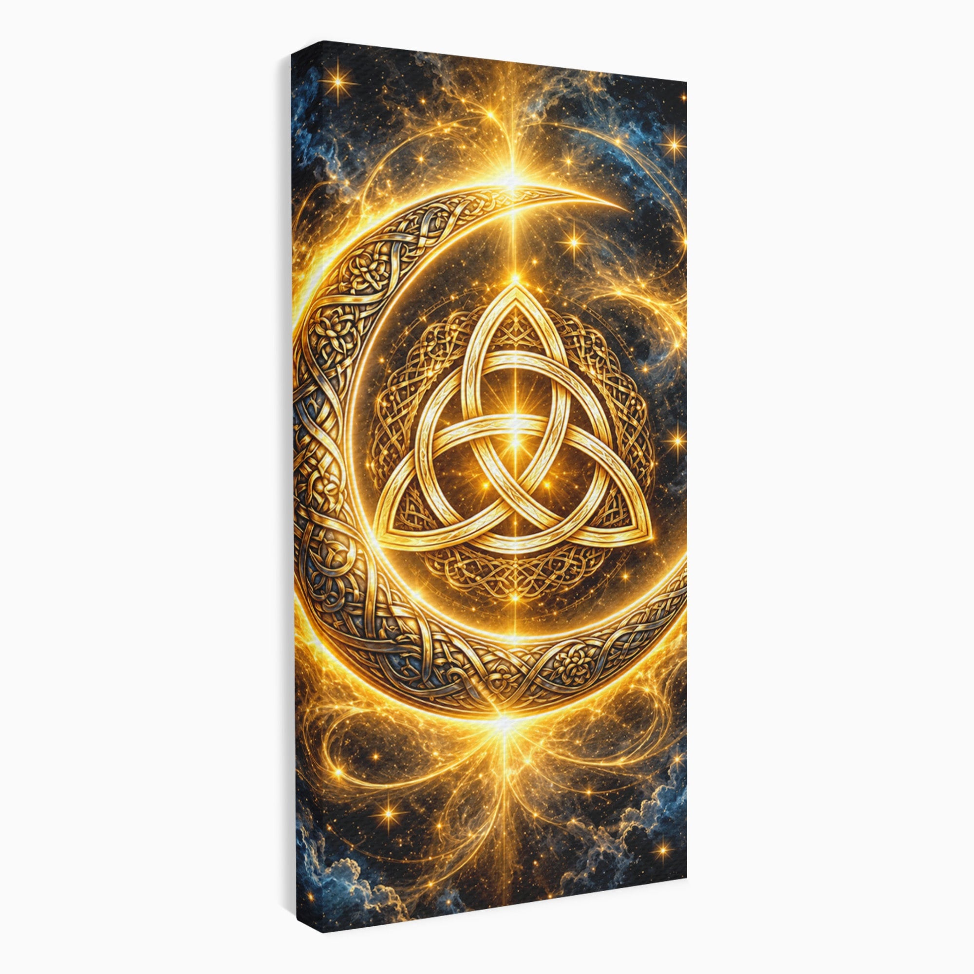 Tablou Canvas Premium LuxCanva® U1199, Luna Aurie Celtica, Auriu, Mistic, Luna, Celtic, Dormitor, Culori Vibrante