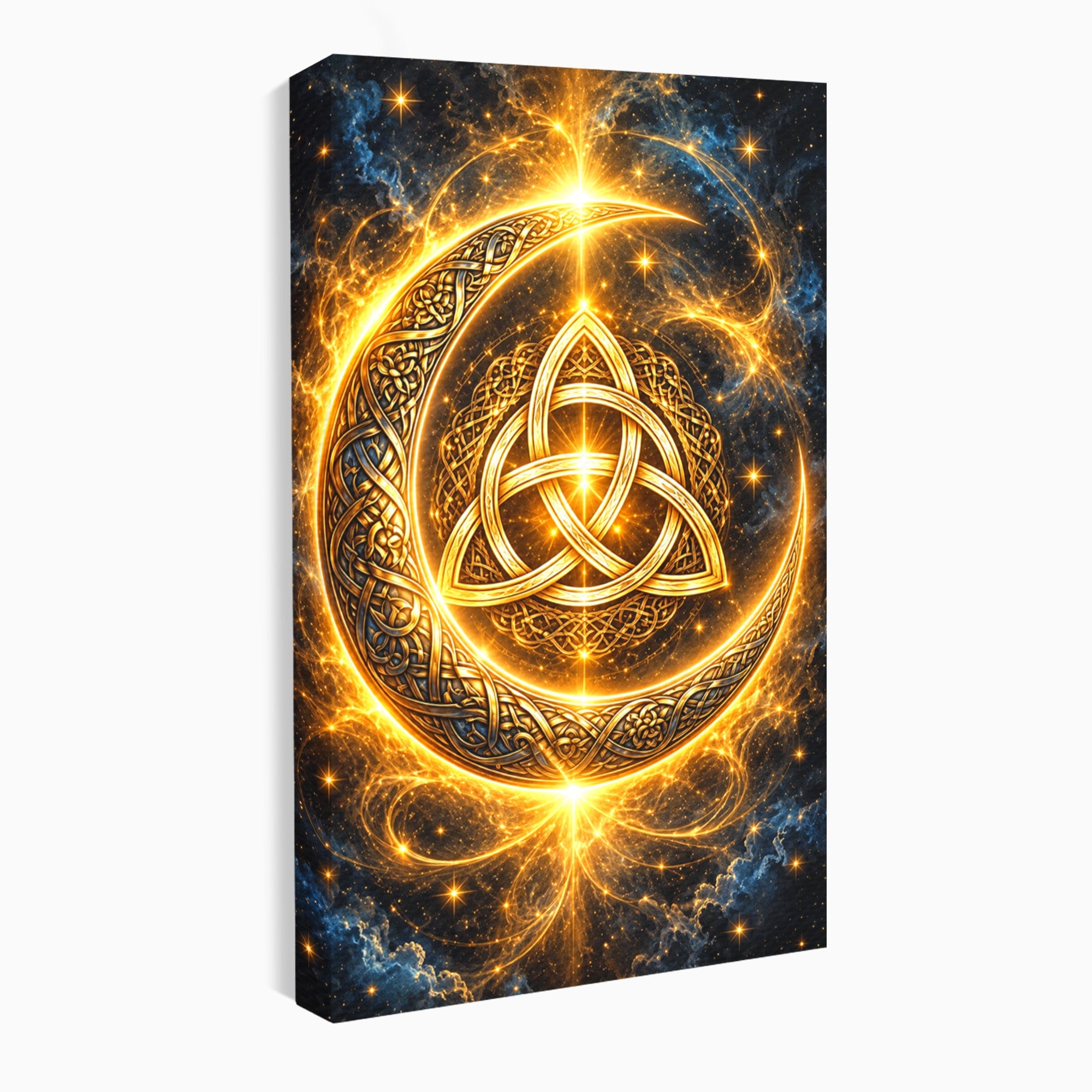 Tablou Canvas Premium LuxCanva® U1199, Luna Aurie Celtica, Auriu, Mistic, Luna, Celtic, Dormitor, Culori Vibrante