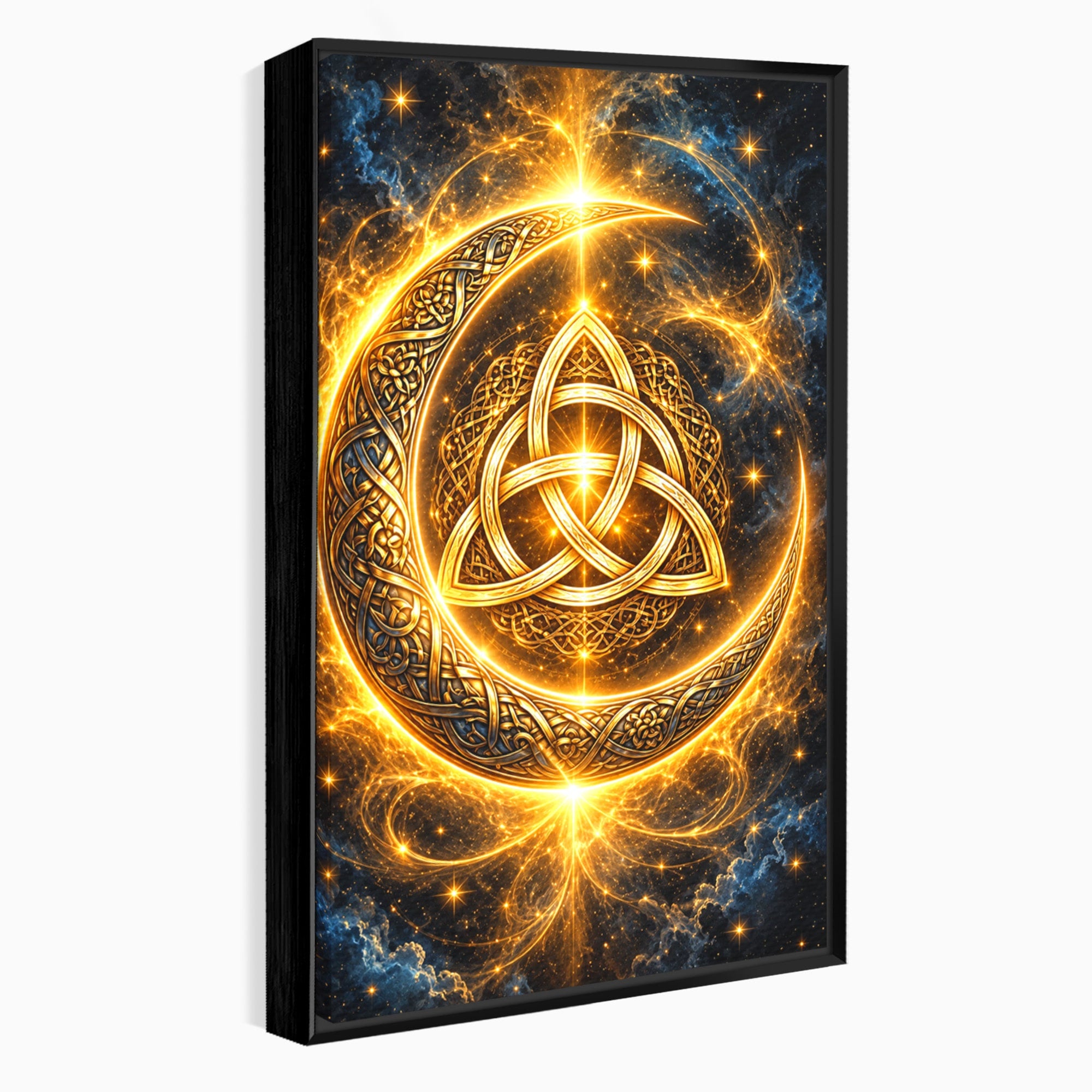 Tablou Canvas Premium LuxCanva® U1199, Luna Aurie Celtica, Auriu, Mistic, Luna, Celtic, Dormitor, Culori Vibrante