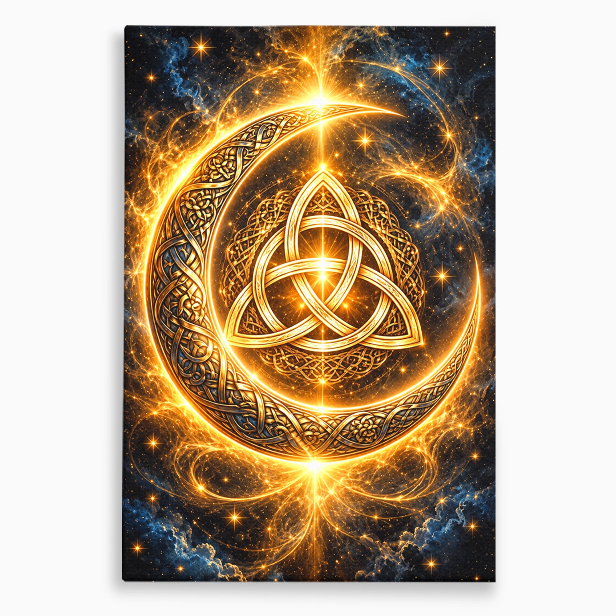 Tablou Canvas Premium LuxCanva® U1199, Luna Aurie Celtica, Auriu, Mistic, Luna, Celtic, Dormitor, Culori Vibrante