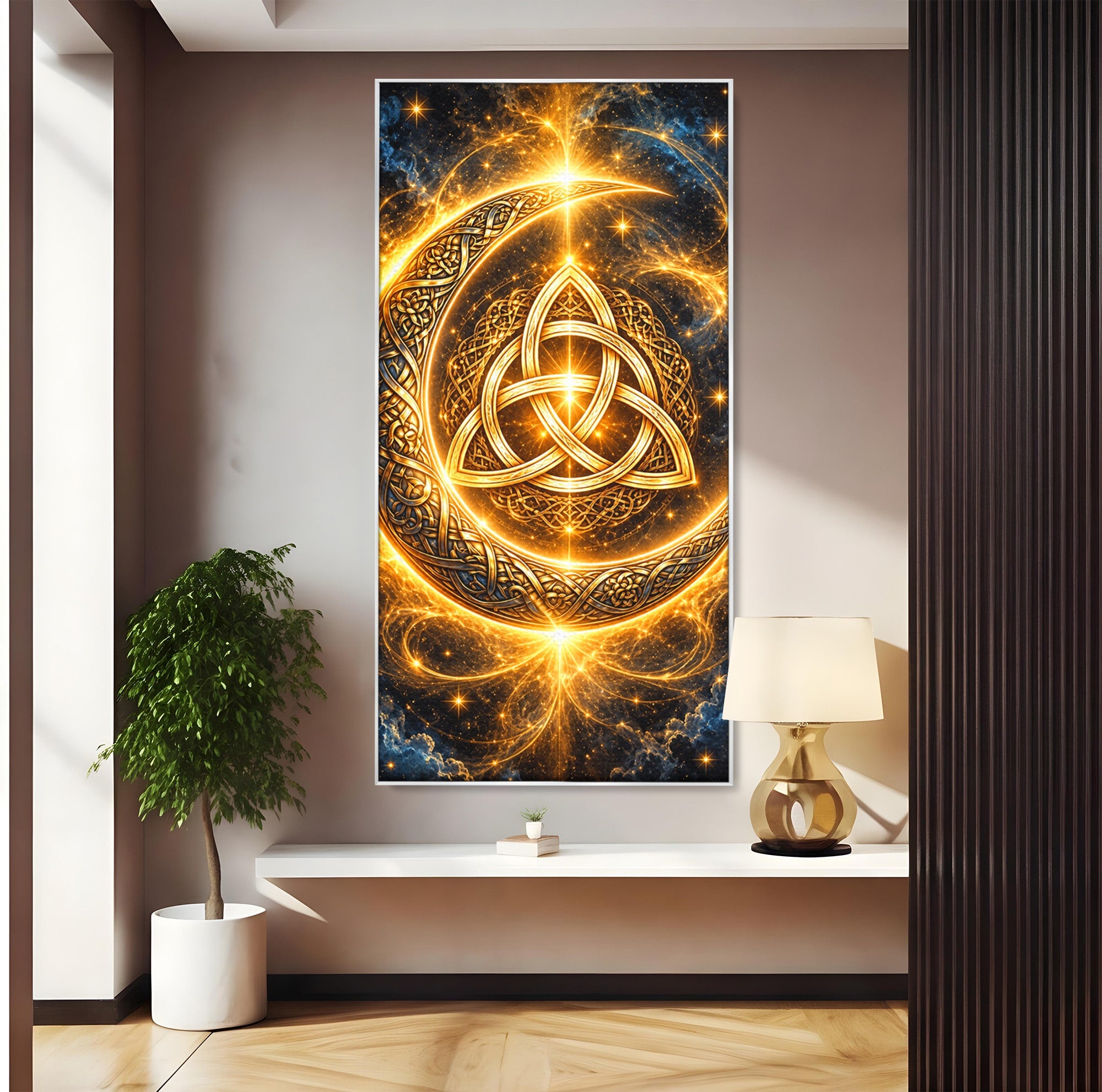 Tablou Canvas Premium LuxCanva® U1199, Luna Aurie Celtica, Auriu, Mistic, Luna, Celtic, Dormitor, Culori Vibrante