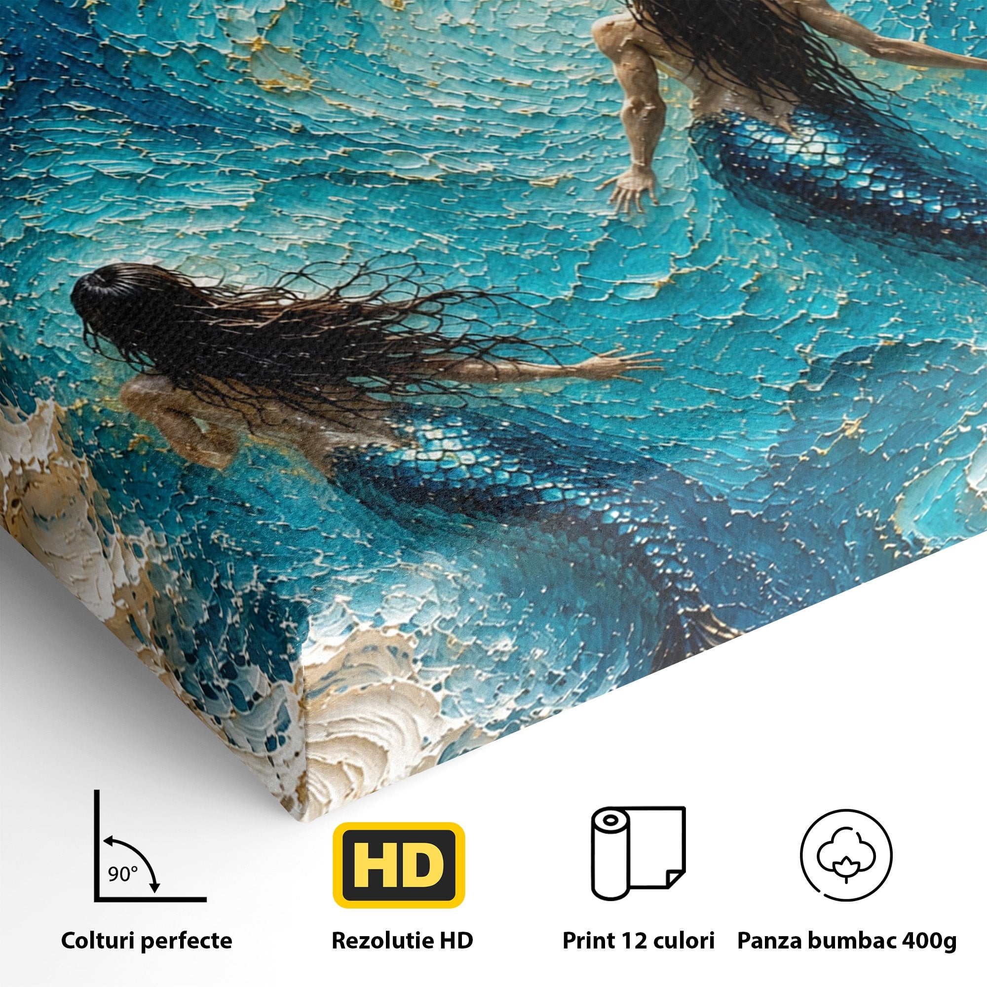 Tablou Canvas Premium LuxCanva® U1201, Sirene In Valuri, Ocean, Valuri, Mister, Sirene, Living, Culori Vibrante