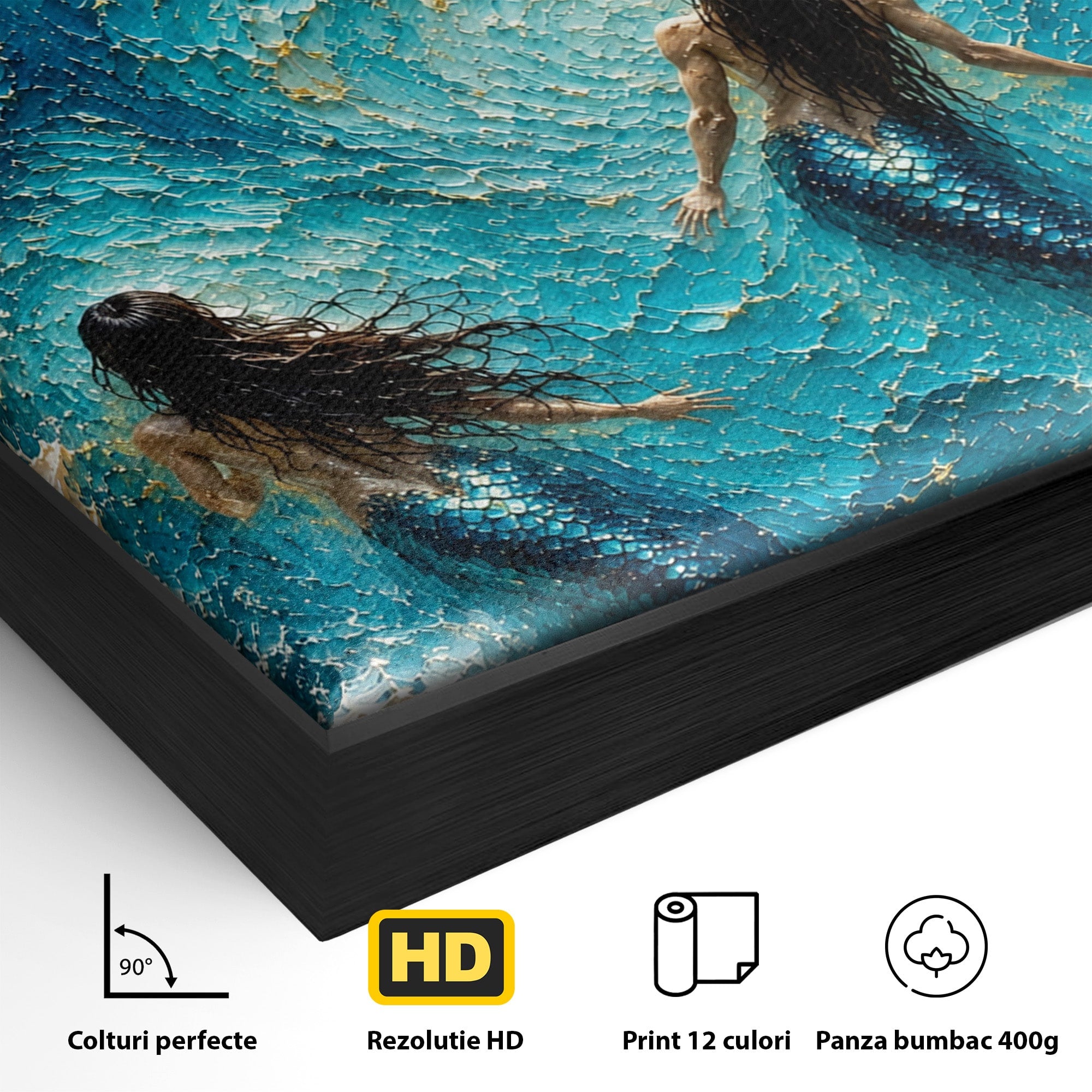 Tablou Canvas Premium LuxCanva® U1201, Sirene In Valuri, Ocean, Valuri, Mister, Sirene, Living, Culori Vibrante