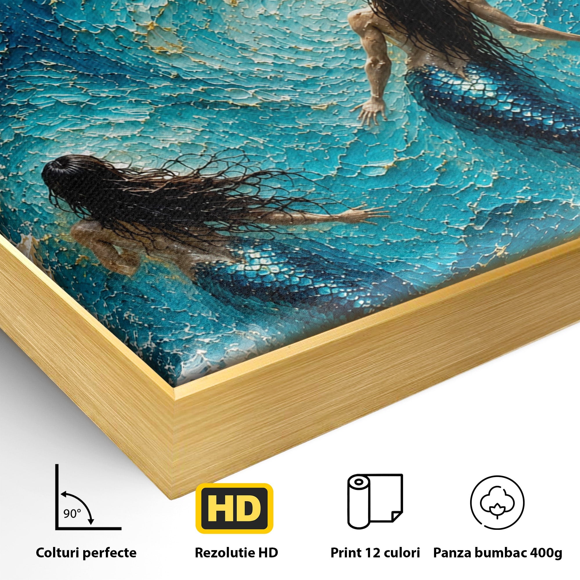 Tablou Canvas Premium LuxCanva® U1201, Sirene In Valuri, Ocean, Valuri, Mister, Sirene, Living, Culori Vibrante