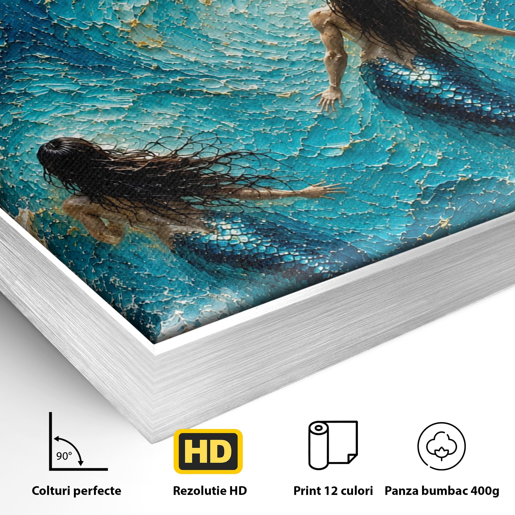Tablou Canvas Premium LuxCanva® U1201, Sirene In Valuri, Ocean, Valuri, Mister, Sirene, Living, Culori Vibrante