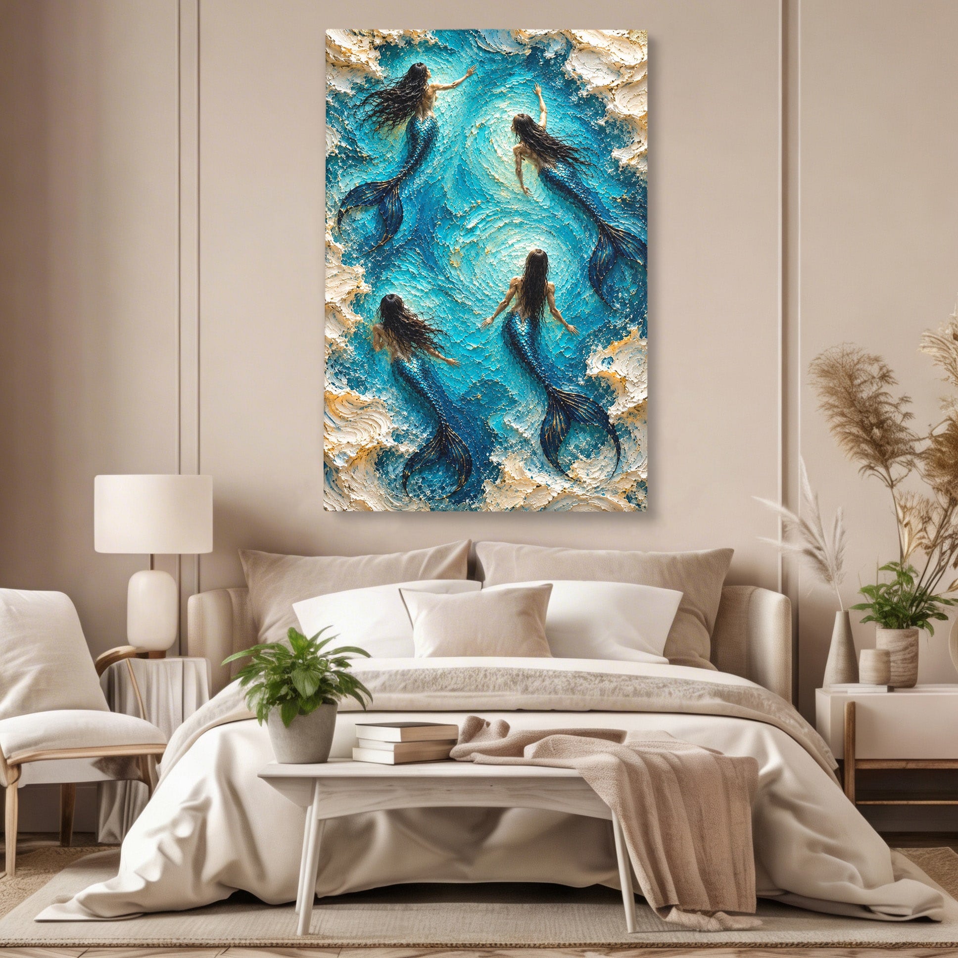 Tablou Canvas Premium LuxCanva® U1201, Sirene In Valuri, Ocean, Valuri, Mister, Sirene, Living, Culori Vibrante