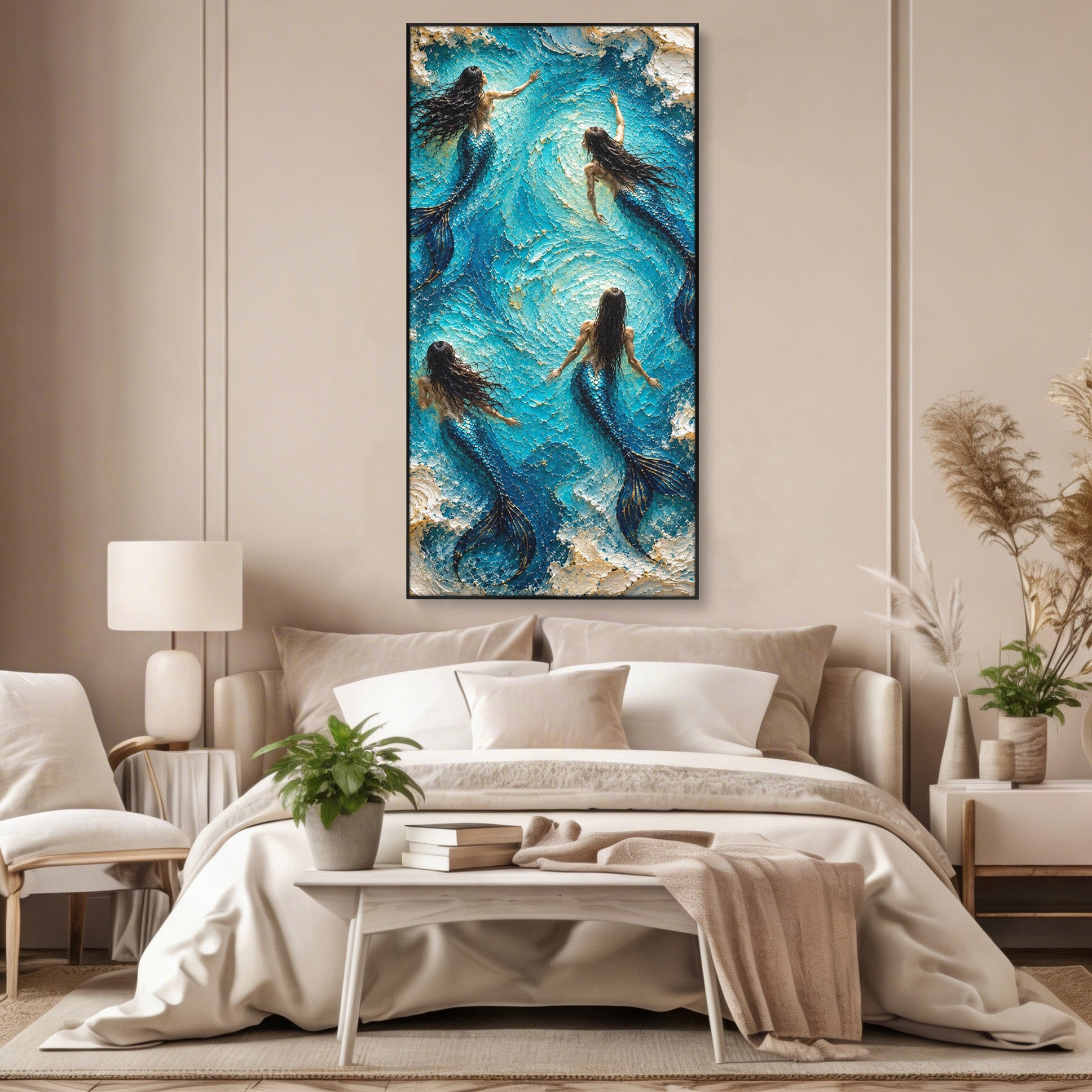 Tablou Canvas Premium LuxCanva® U1201, Sirene In Valuri, Ocean, Valuri, Mister, Sirene, Living, Culori Vibrante