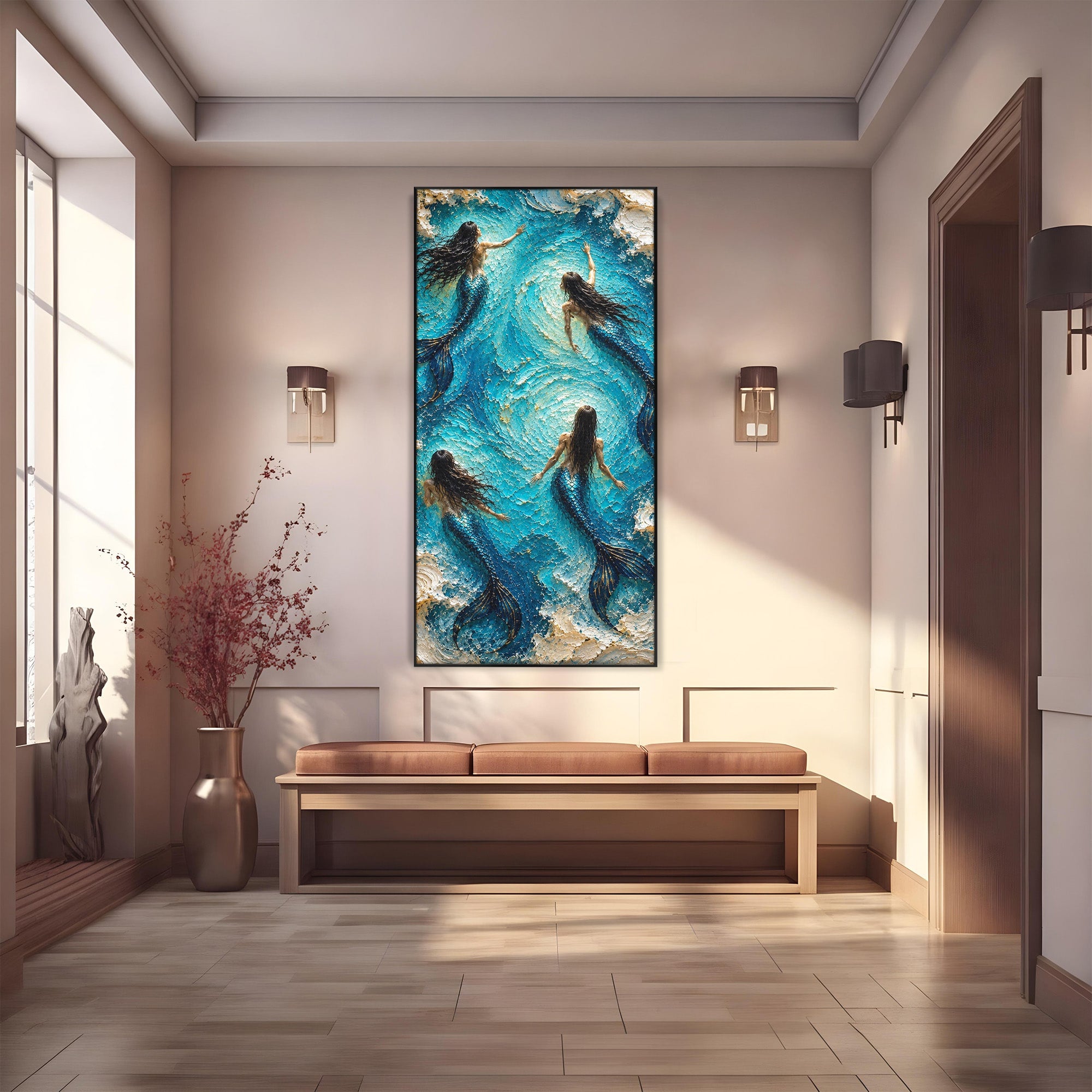 Tablou Canvas Premium LuxCanva® U1201, Sirene In Valuri, Ocean, Valuri, Mister, Sirene, Living, Culori Vibrante