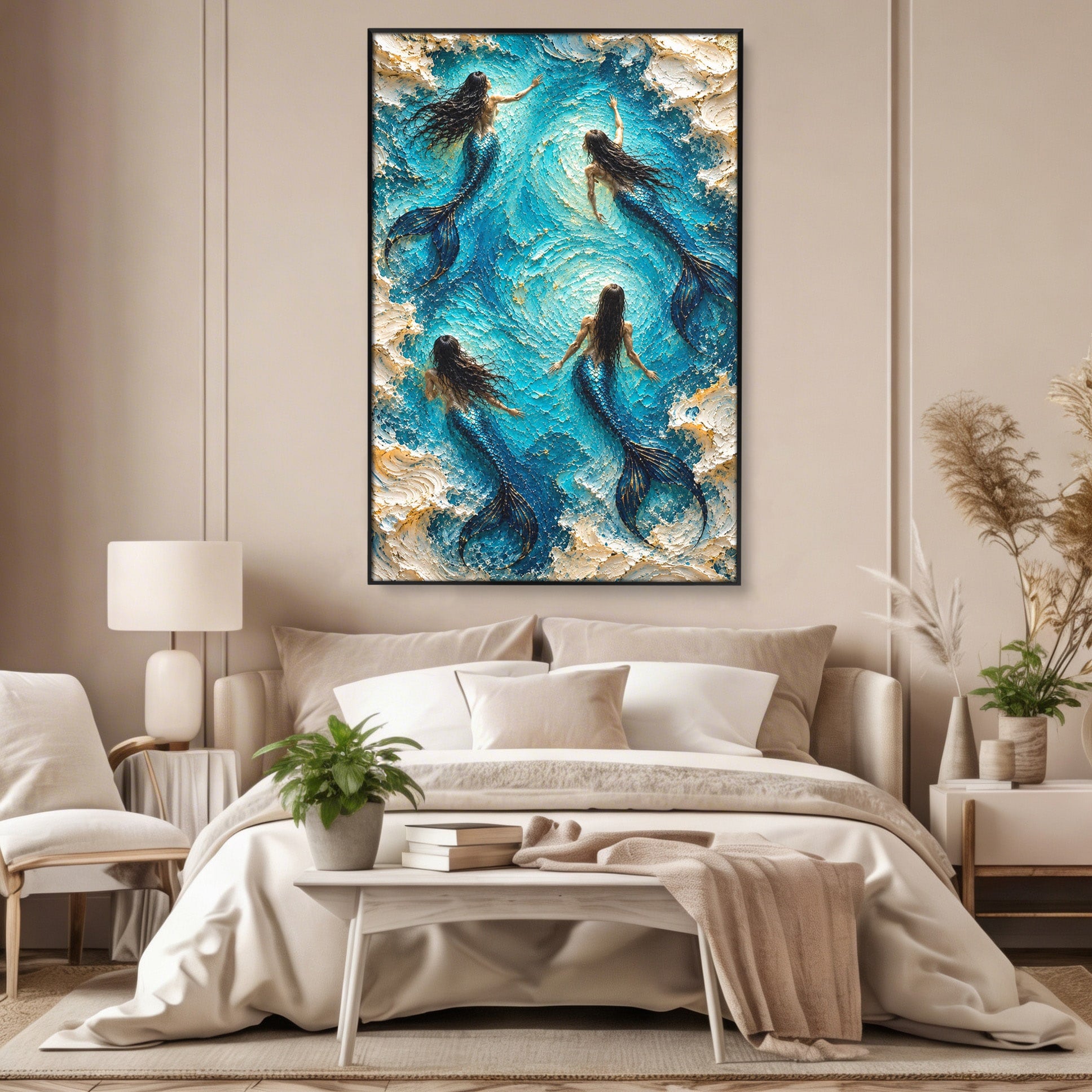Tablou Canvas Premium LuxCanva® U1201, Sirene In Valuri, Ocean, Valuri, Mister, Sirene, Living, Culori Vibrante
