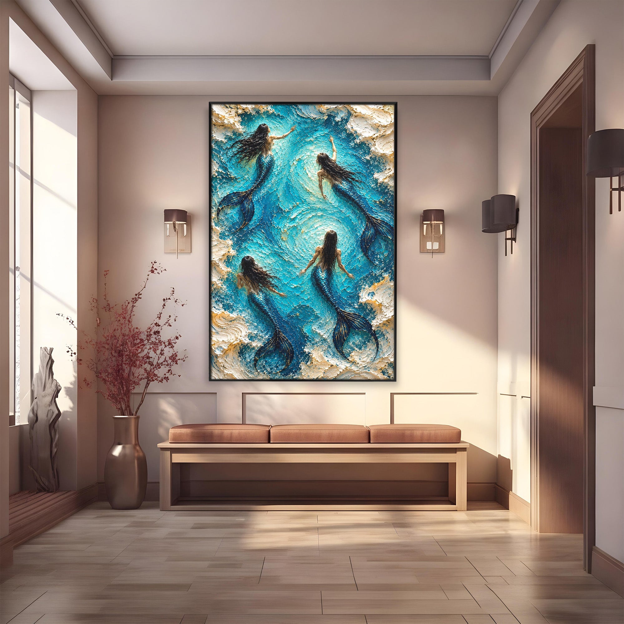 Tablou Canvas Premium LuxCanva® U1201, Sirene In Valuri, Ocean, Valuri, Mister, Sirene, Living, Culori Vibrante
