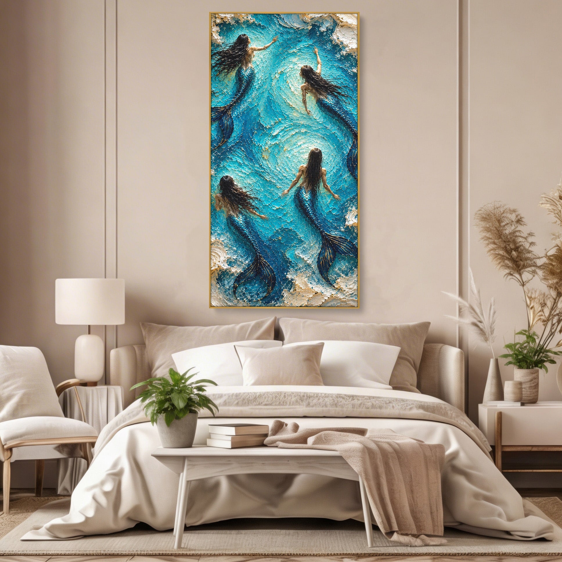 Tablou Canvas Premium LuxCanva® U1201, Sirene In Valuri, Ocean, Valuri, Mister, Sirene, Living, Culori Vibrante