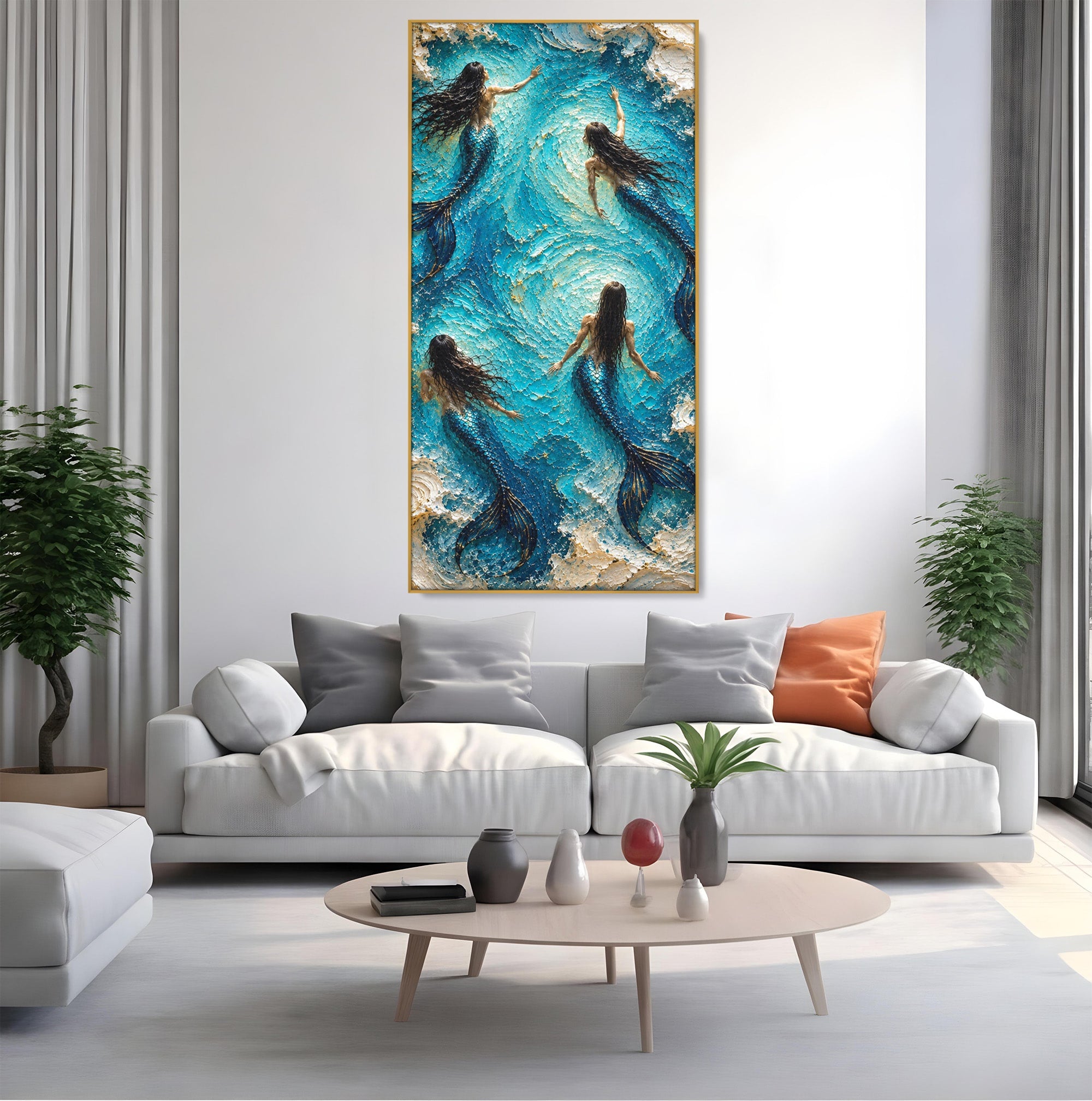 Tablou Canvas Premium LuxCanva® U1201, Sirene In Valuri, Ocean, Valuri, Mister, Sirene, Living, Culori Vibrante