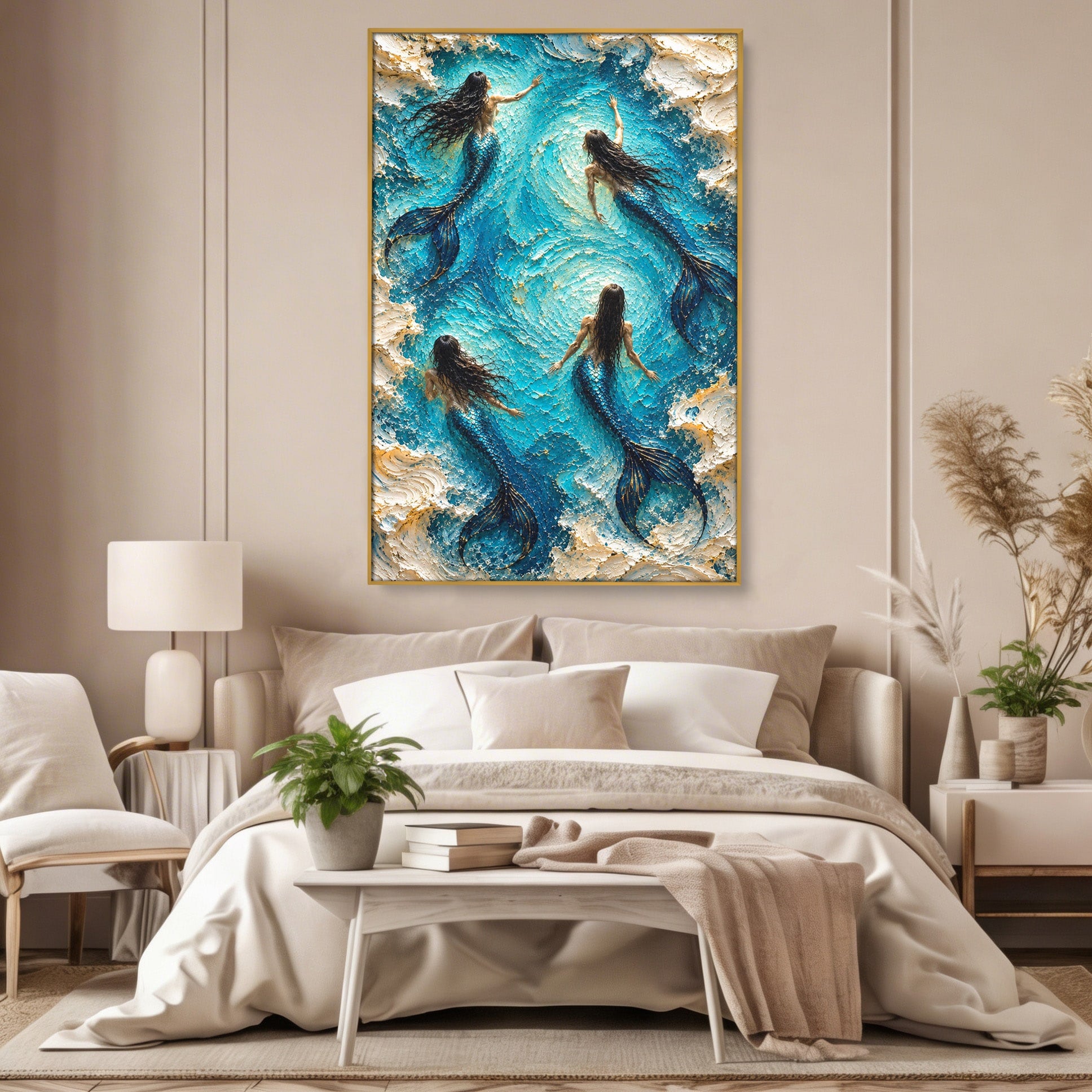 Tablou Canvas Premium LuxCanva® U1201, Sirene In Valuri, Ocean, Valuri, Mister, Sirene, Living, Culori Vibrante