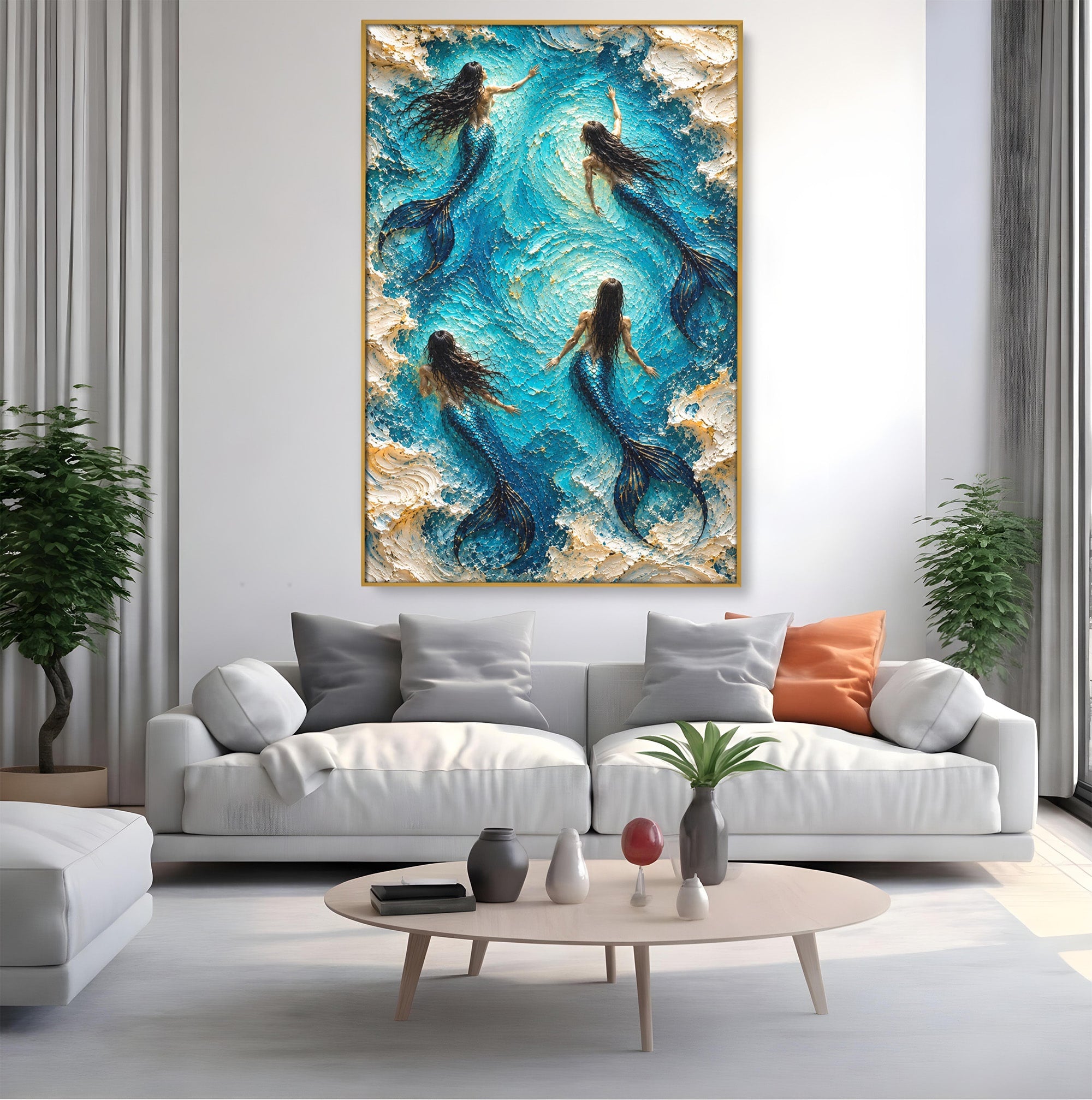 Tablou Canvas Premium LuxCanva® U1201, Sirene In Valuri, Ocean, Valuri, Mister, Sirene, Living, Culori Vibrante