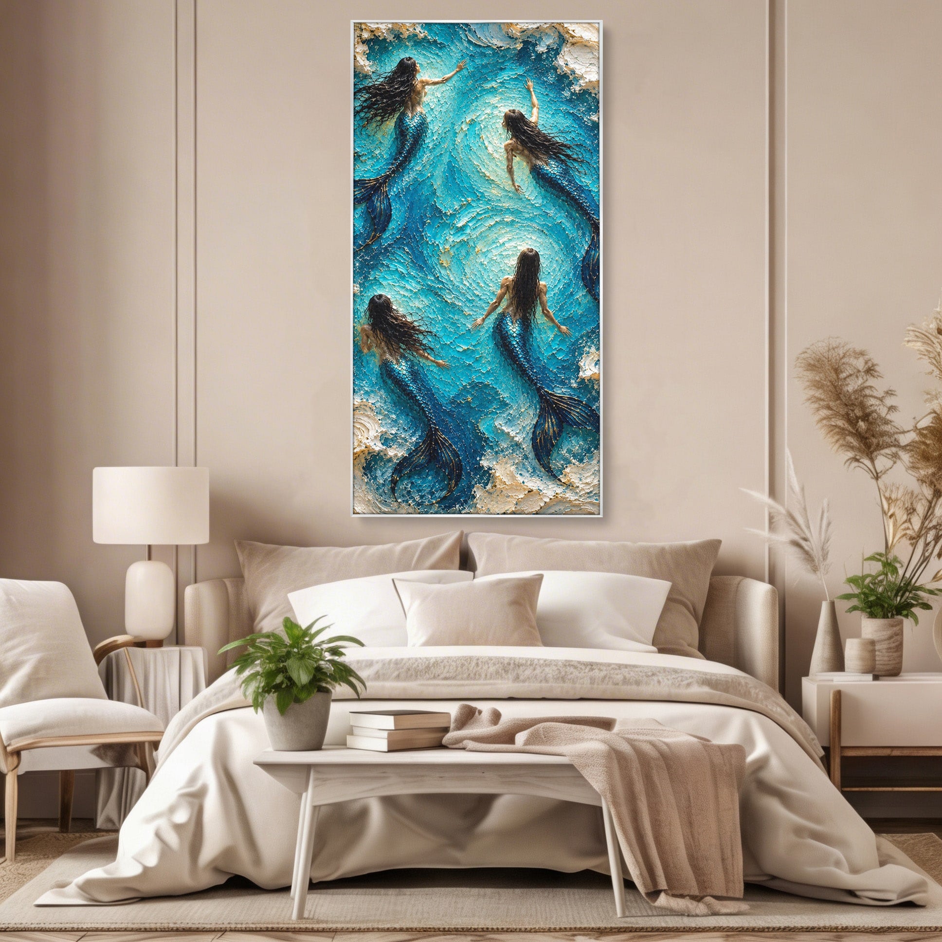 Tablou Canvas Premium LuxCanva® U1201, Sirene In Valuri, Ocean, Valuri, Mister, Sirene, Living, Culori Vibrante
