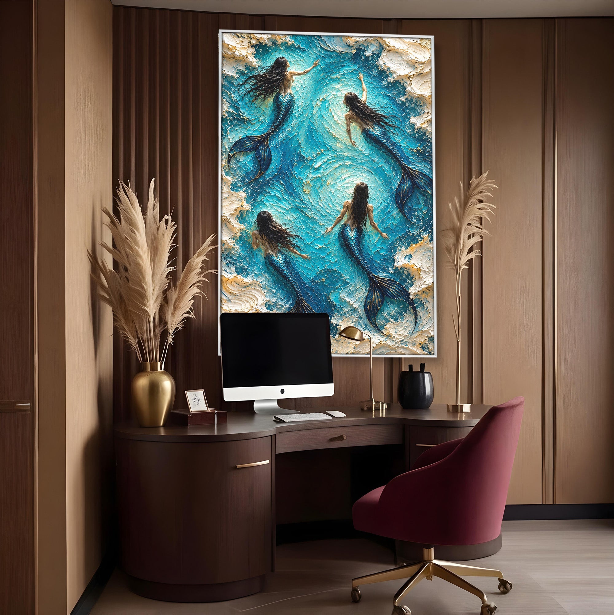 Tablou Canvas Premium LuxCanva® U1201, Sirene In Valuri, Ocean, Valuri, Mister, Sirene, Living, Culori Vibrante