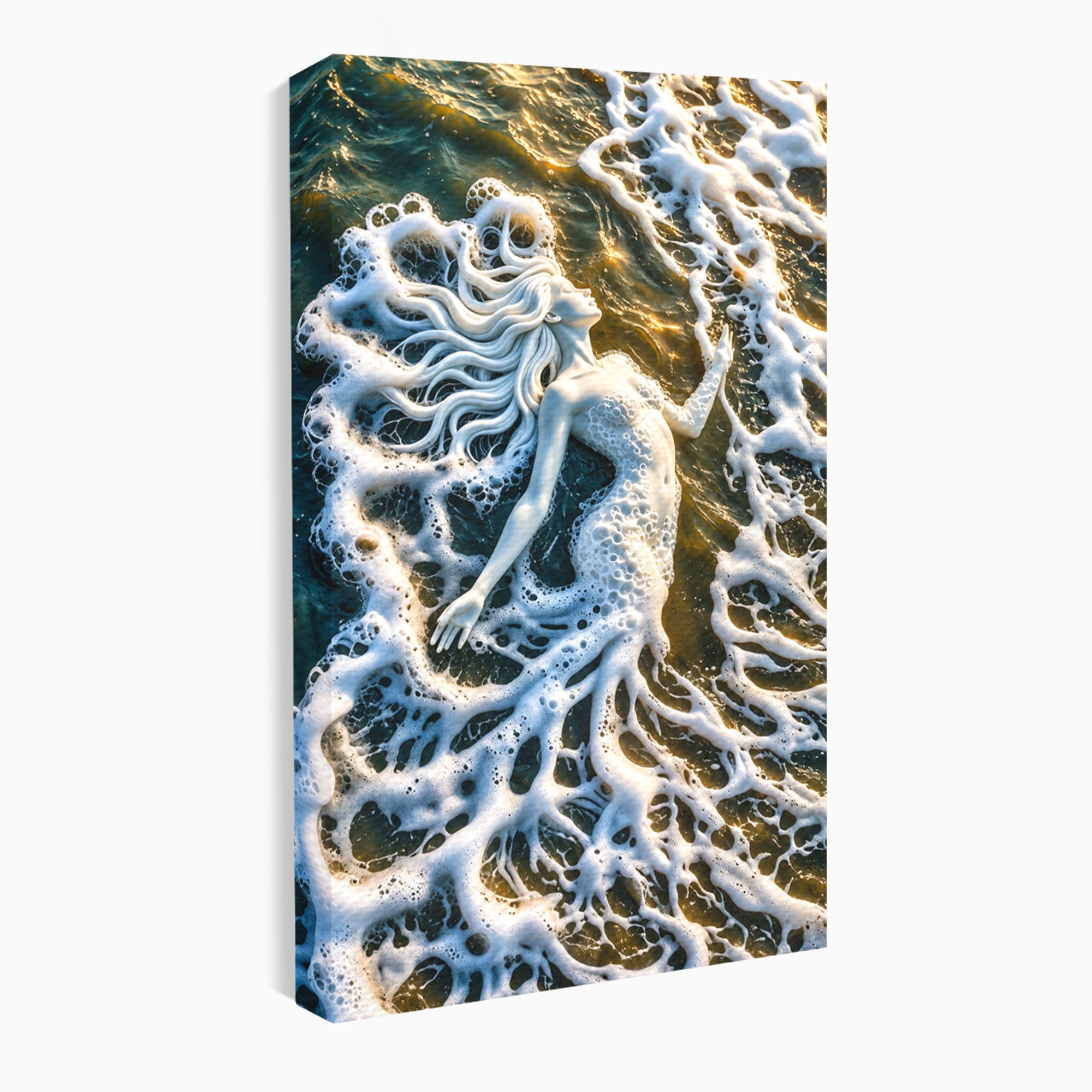 Tablou Canvas Premium LuxCanva® U1202, Suflet în Valuri, Sirena, Ocean, Valuri, Mitologie, Dormitor, Culori Vibrante