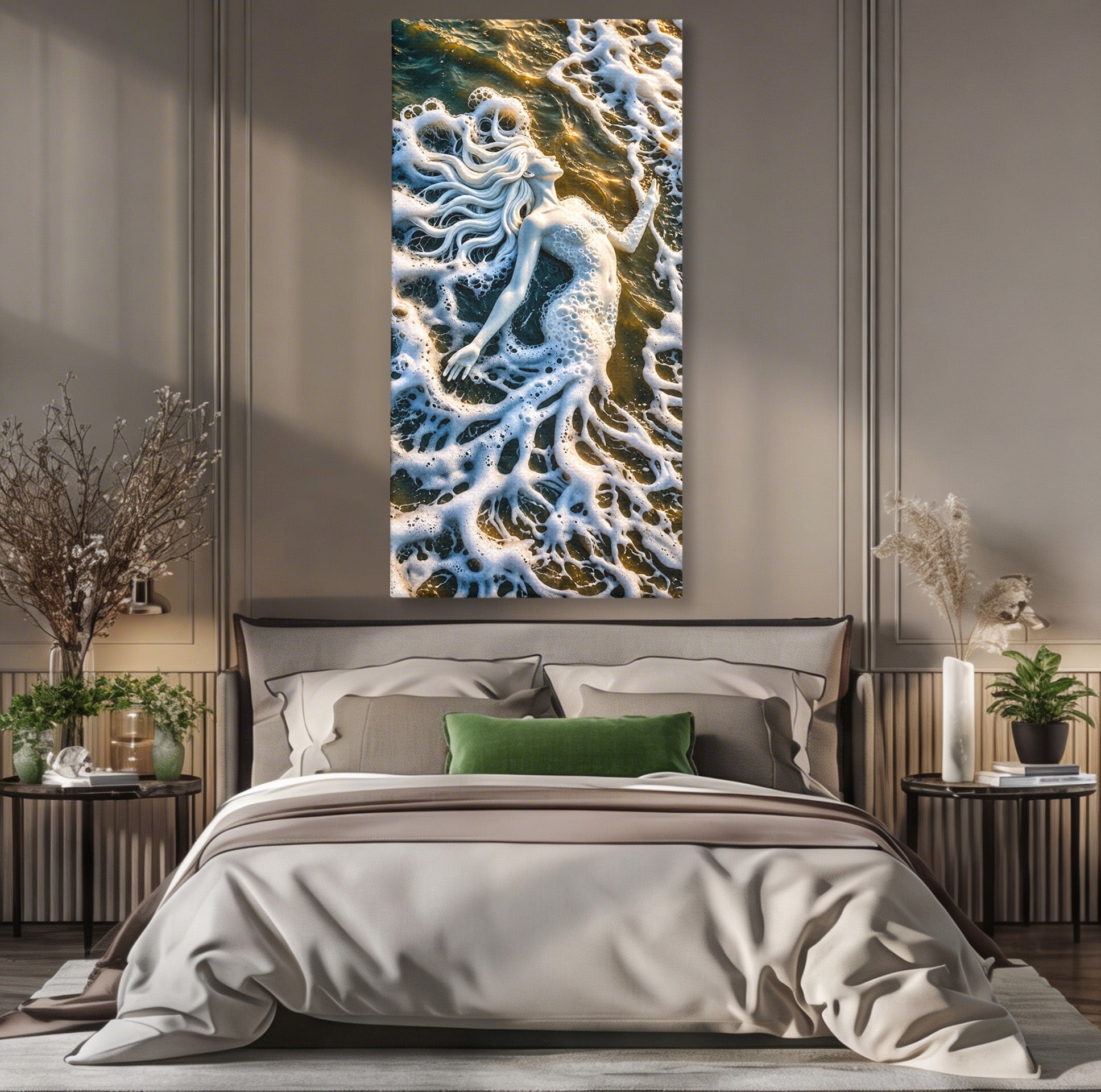 Tablou Canvas Premium LuxCanva® U1202, Suflet în Valuri, Sirena, Ocean, Valuri, Mitologie, Dormitor, Culori Vibrante