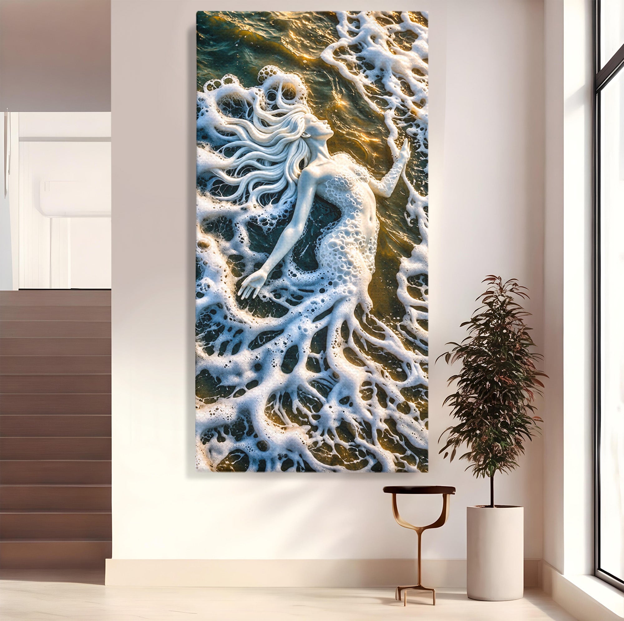 Tablou Canvas Premium LuxCanva® U1202, Suflet în Valuri, Sirena, Ocean, Valuri, Mitologie, Dormitor, Culori Vibrante