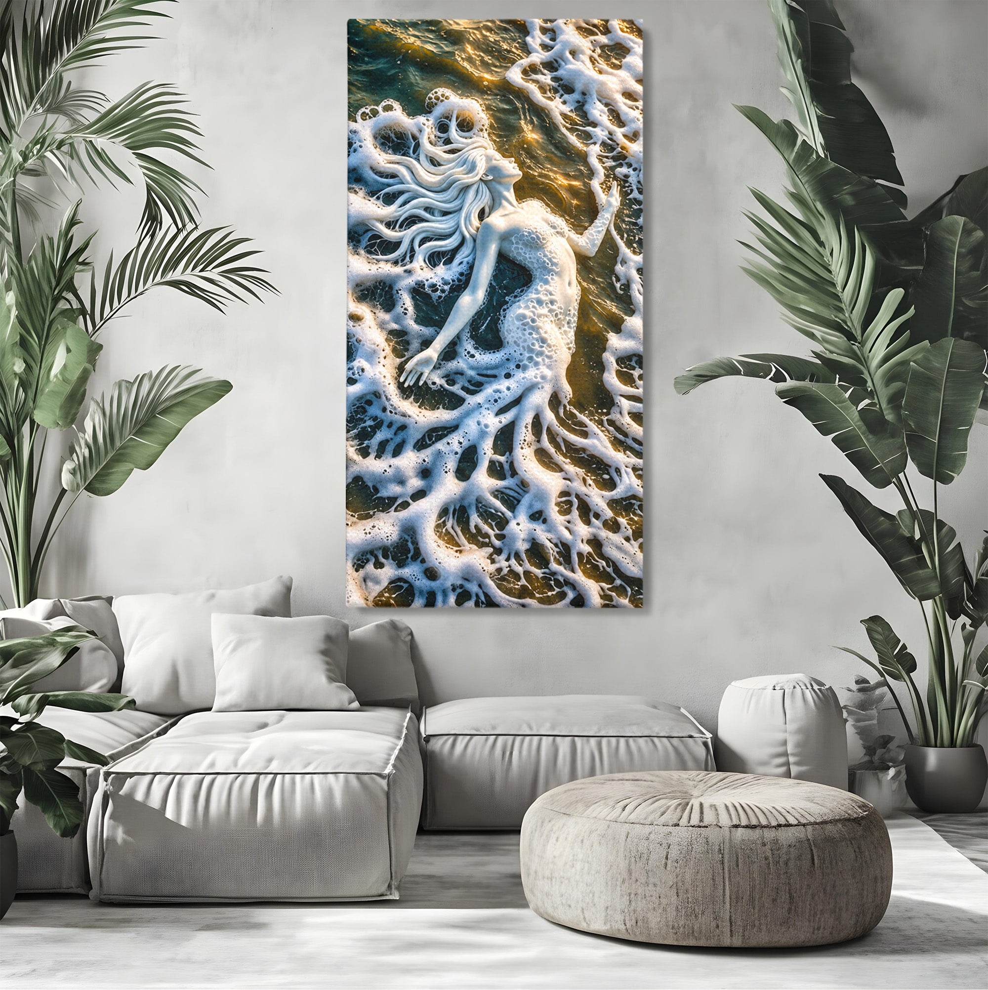 Tablou Canvas Premium LuxCanva® U1202, Suflet în Valuri, Sirena, Ocean, Valuri, Mitologie, Dormitor, Culori Vibrante