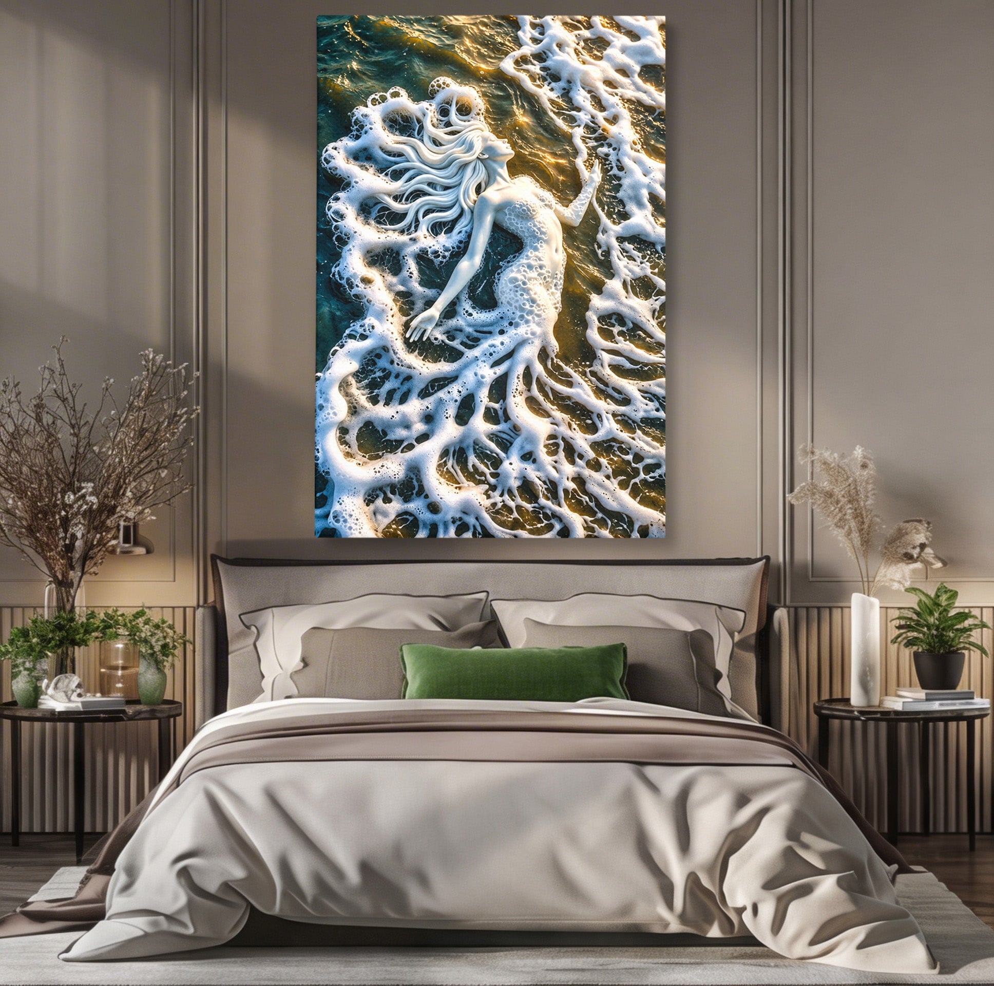 Tablou Canvas Premium LuxCanva® U1202, Suflet în Valuri, Sirena, Ocean, Valuri, Mitologie, Dormitor, Culori Vibrante